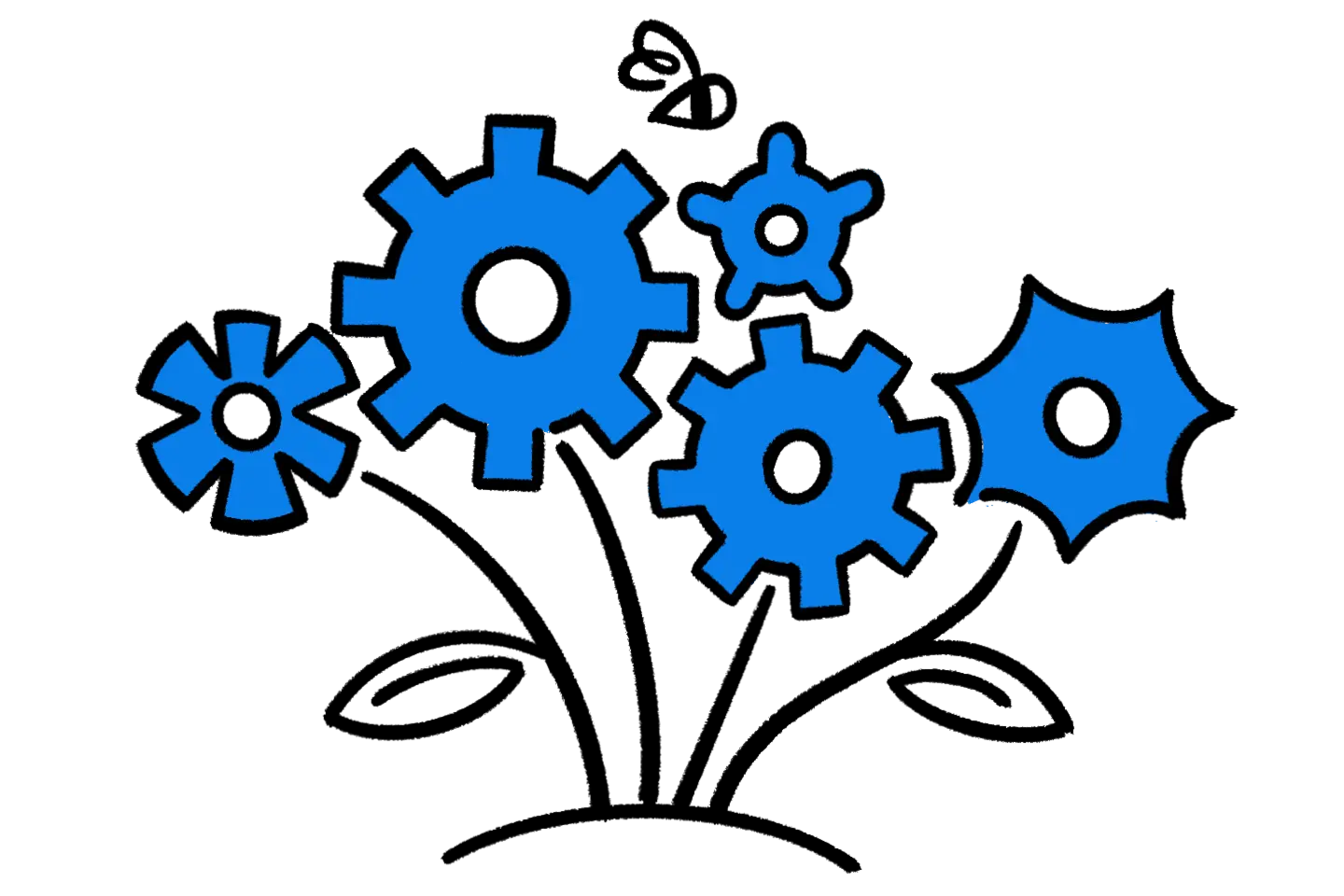 spot_metaphor_ai-automation_gear-flowers_blue