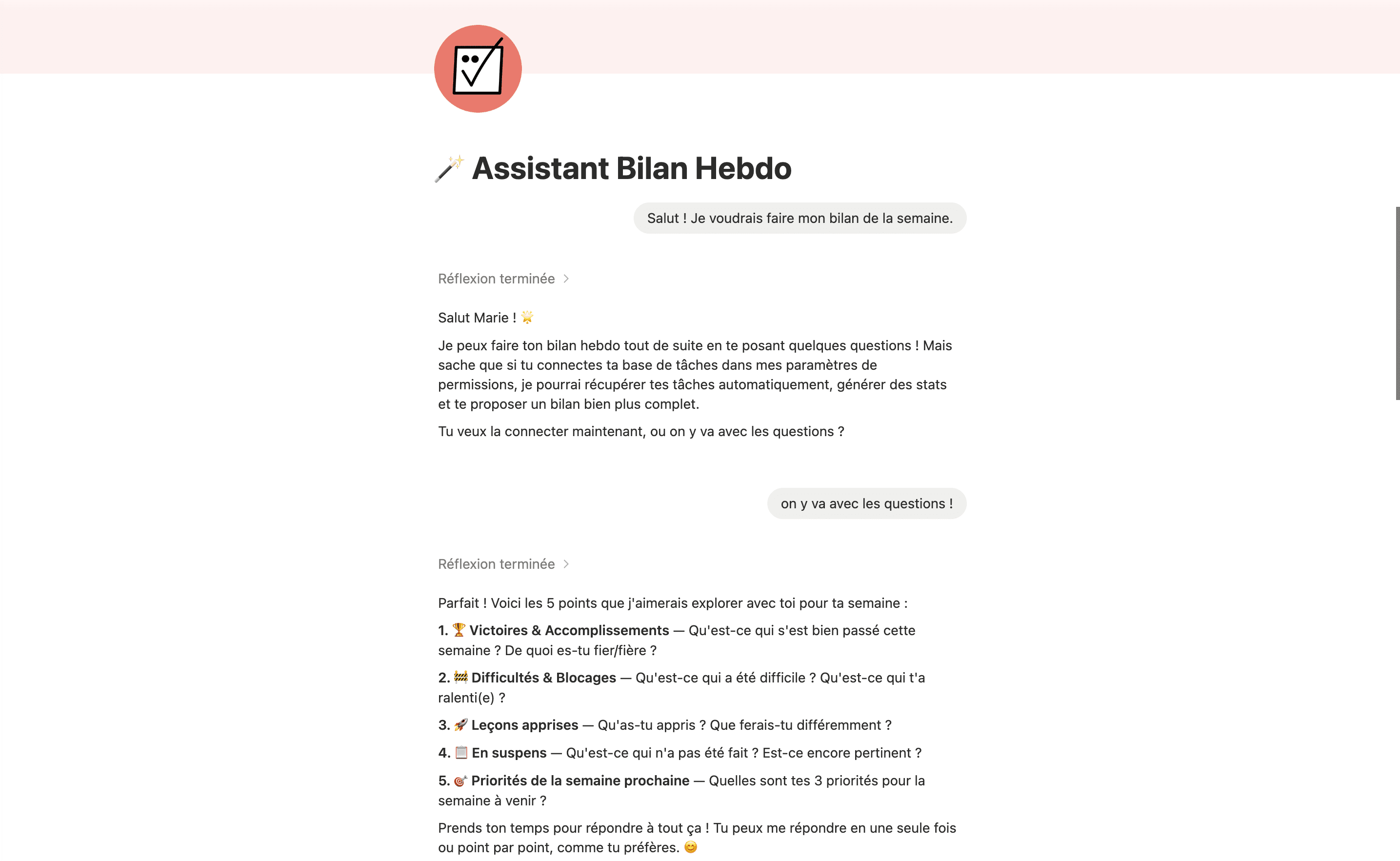 🪄 Assistant Bilan Hebdo