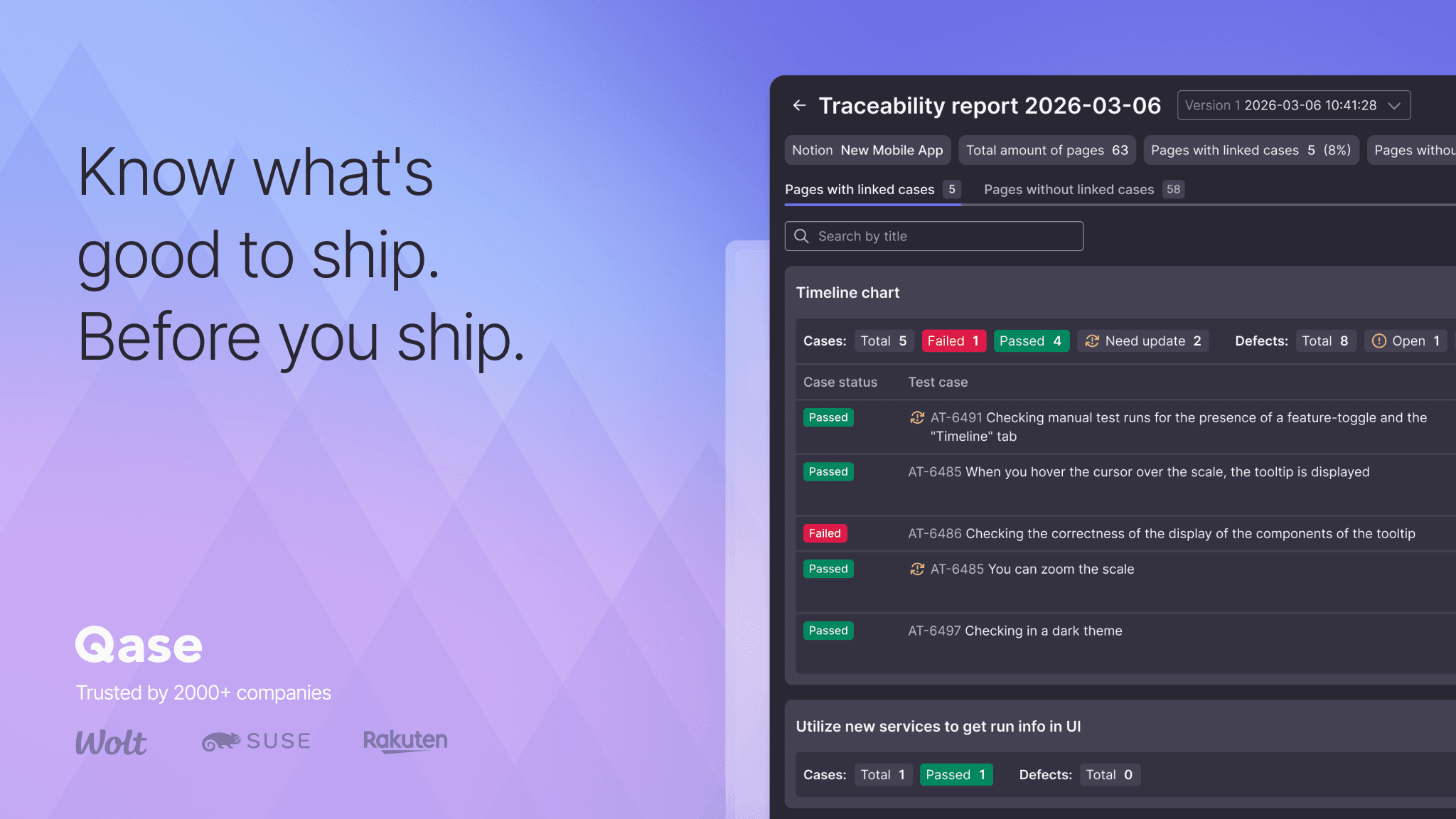 Link your requirement pages directly to Qase test cases and defects