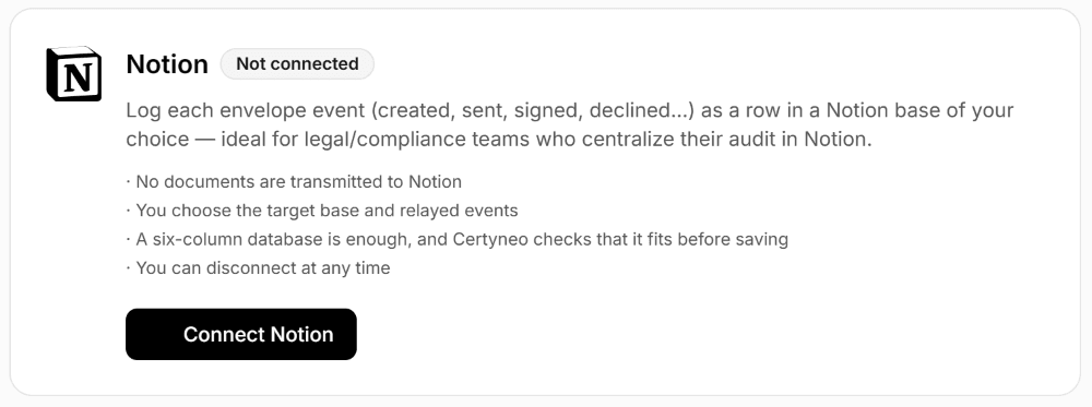 Log every e-signature event into a Notion database
