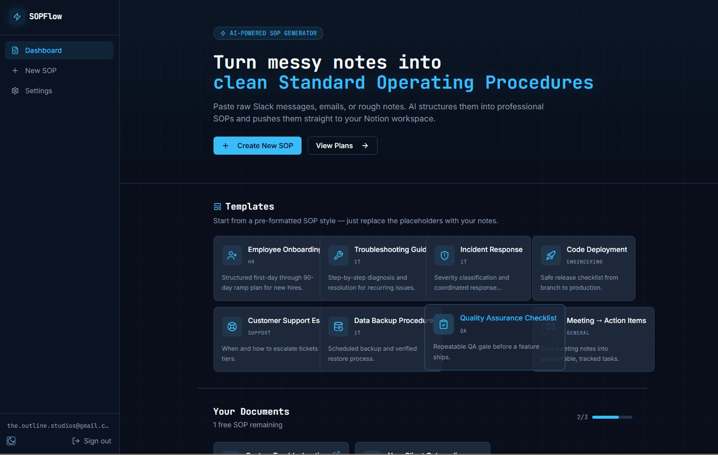 Turn messy notes into clean formatted Standard Operating Procedures.