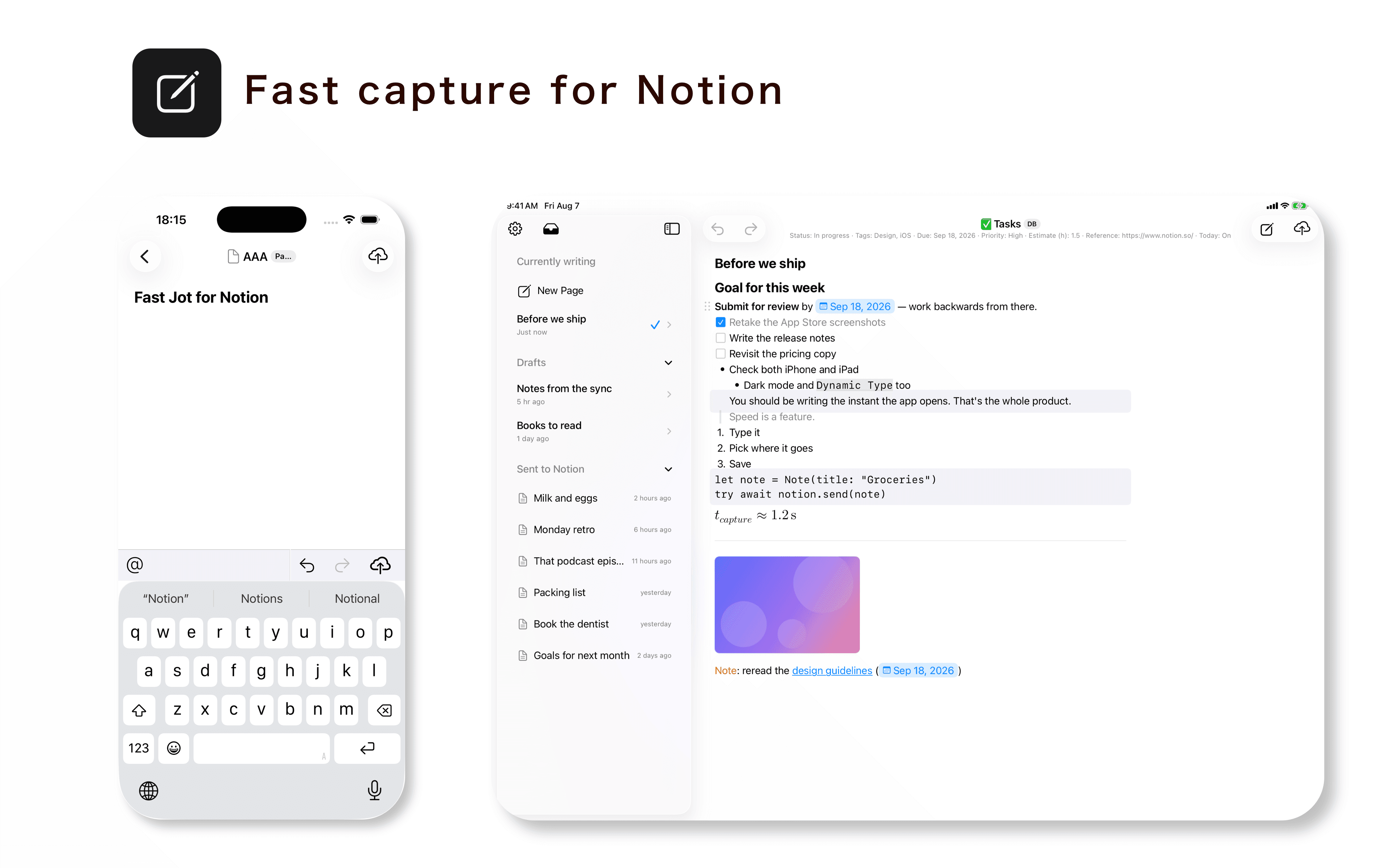 Quick capture notes to Notion from iPhone and iPad