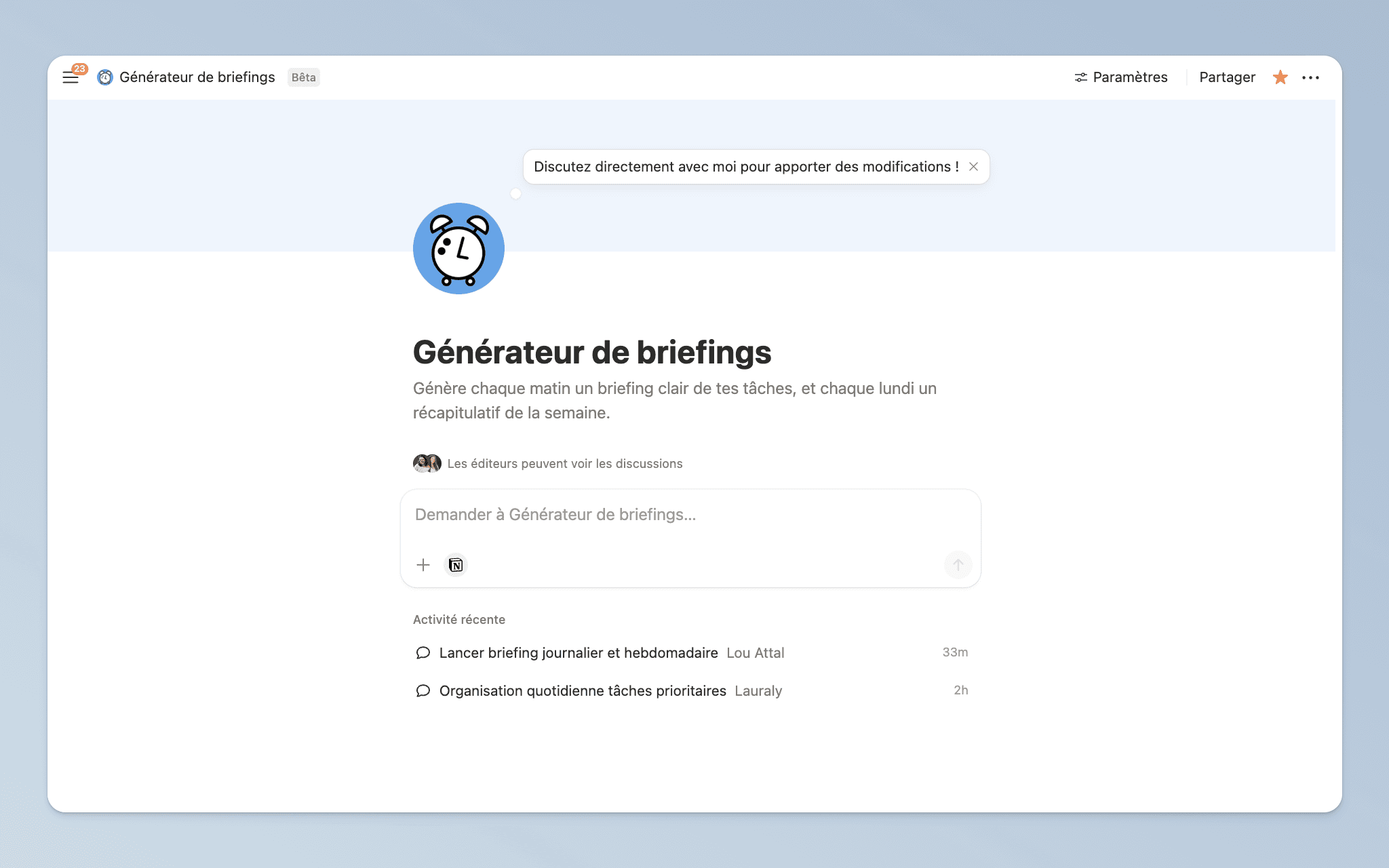 Générateur de briefings (avec liste de tâches)