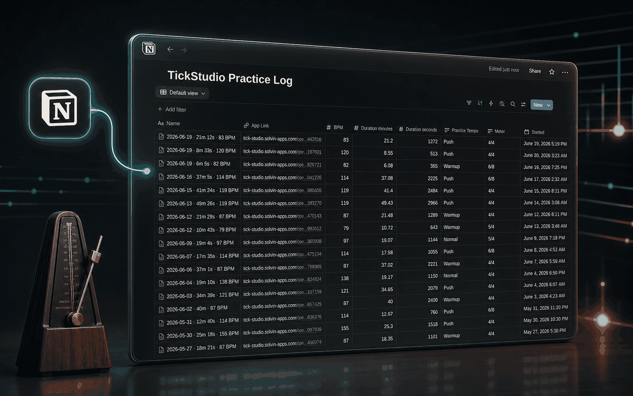 Sync TickStudio practice sessions to a private Notion practice log database.
