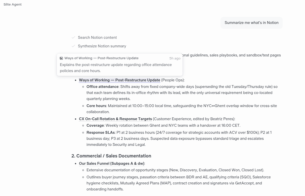 Connect your Notion workspace to Slite and give your team and AI agents instant, verified answers across all your company knowledge.