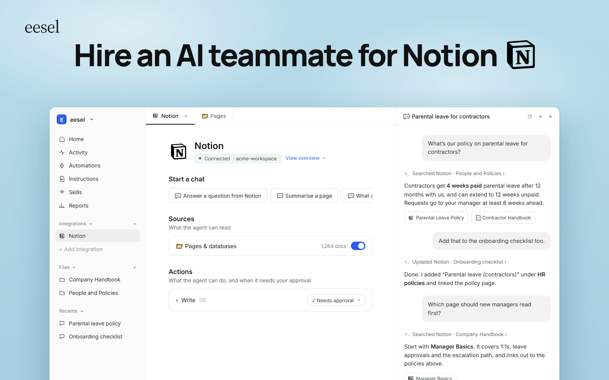 Answer questions from your Notion pages in Slack, your helpdesk and website chat