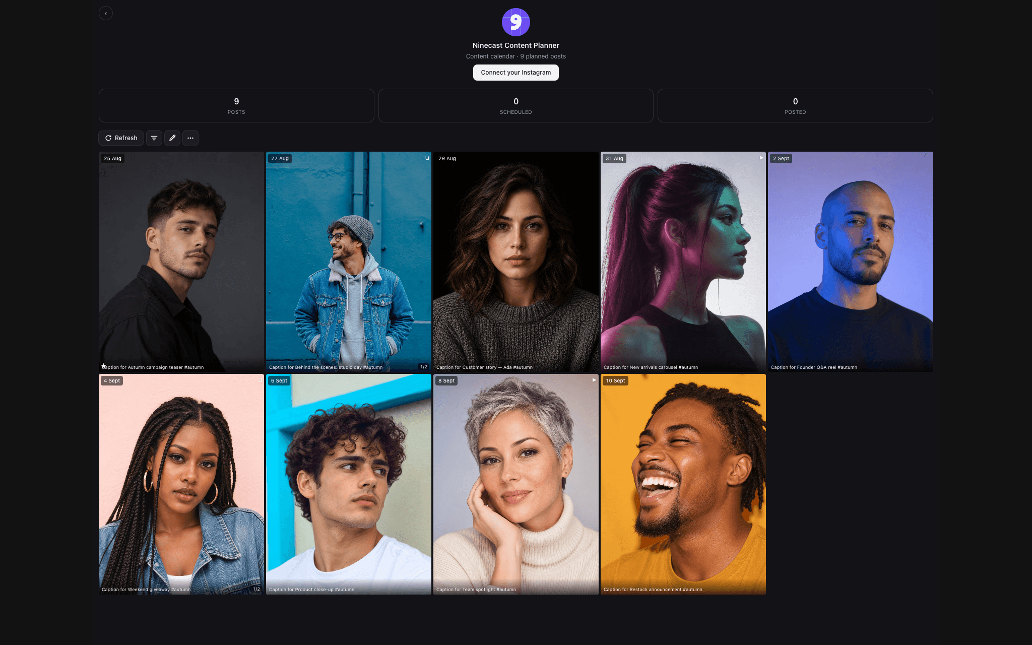 See your Instagram grid inside Notion, then auto-post every row on schedule.