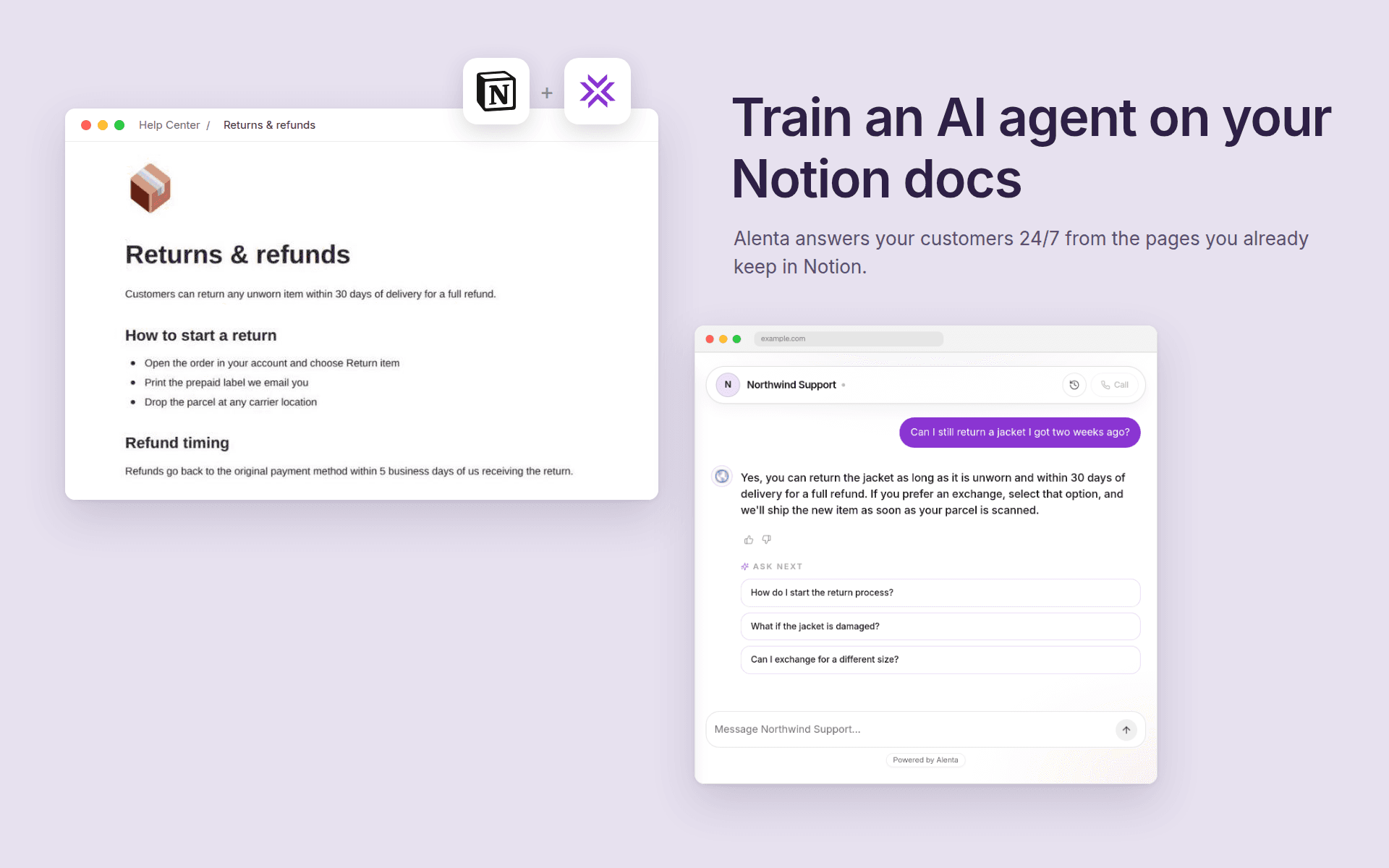 Turn your Notion docs into answers your website's AI agent gives visitors.