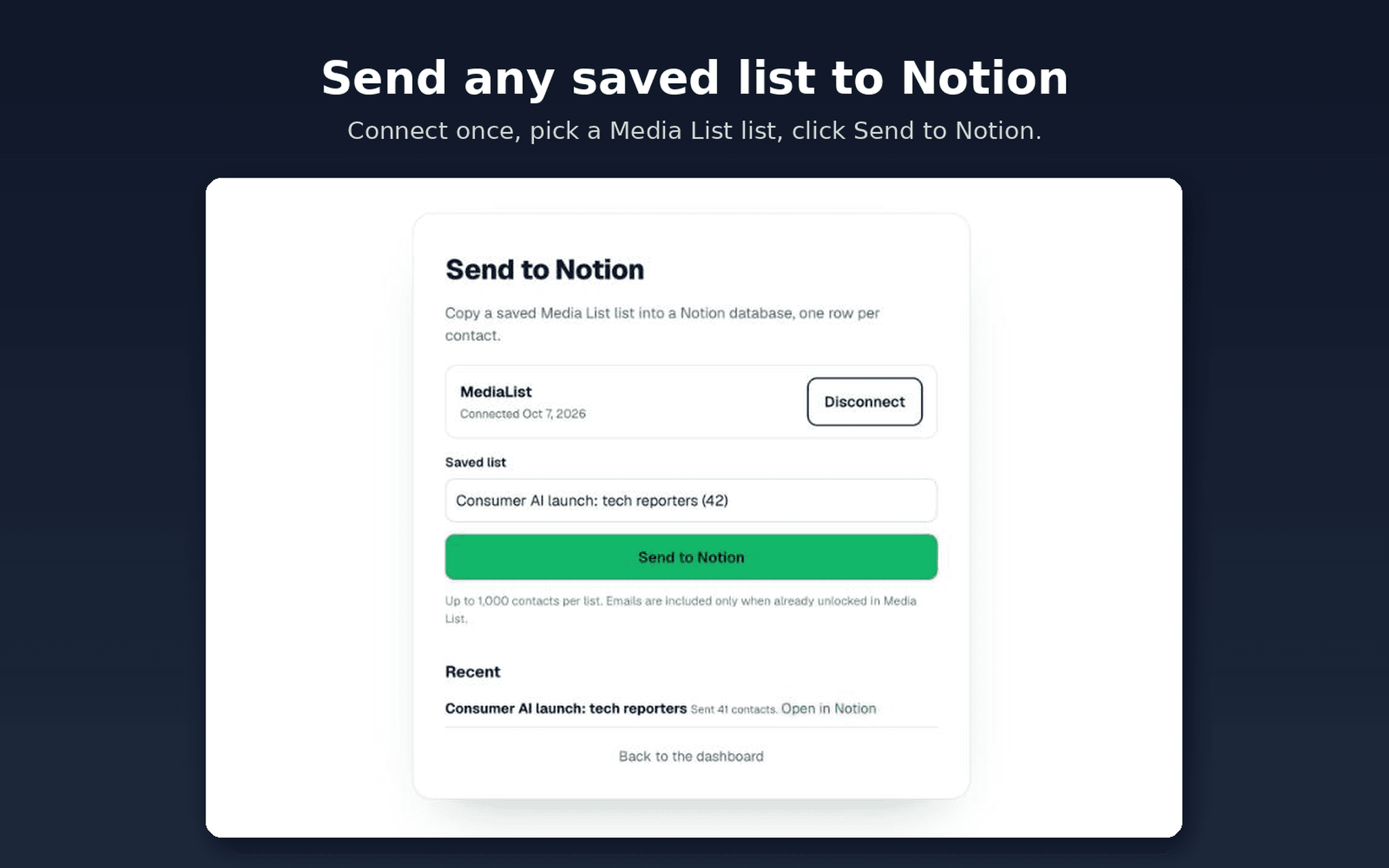 Send your saved journalist lists from Media List into a Notion database.