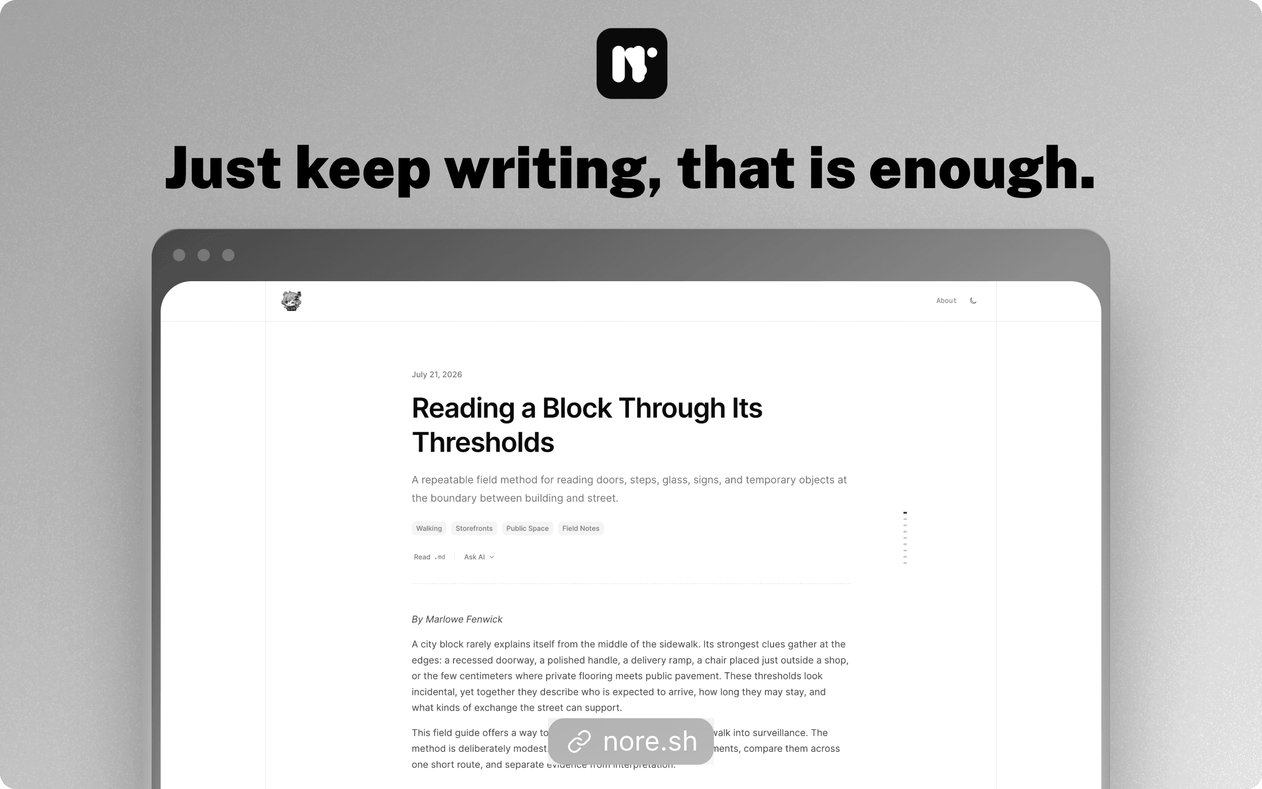 Write in Notion. Publish a polished blog with Nore.
