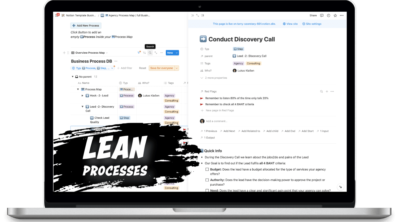 Lean Process Mapping | Simple BPM Tool | Agency Template | Notion ...