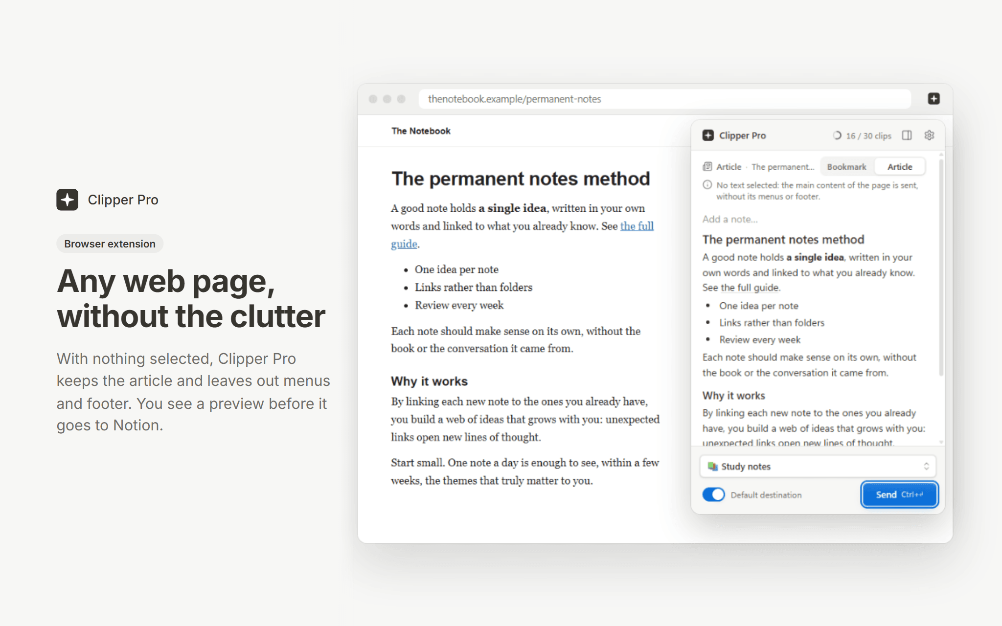 Send web pages, docs and AI answers to Notion, intact