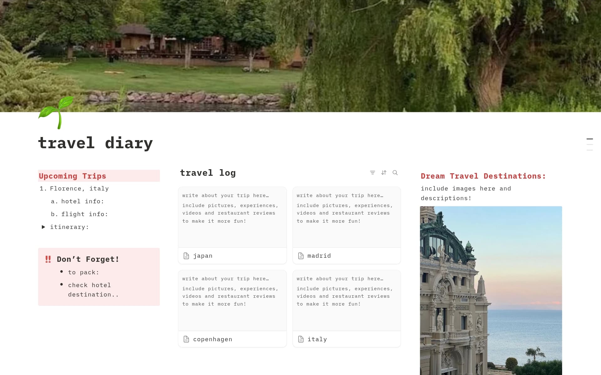 A template preview for travel journal