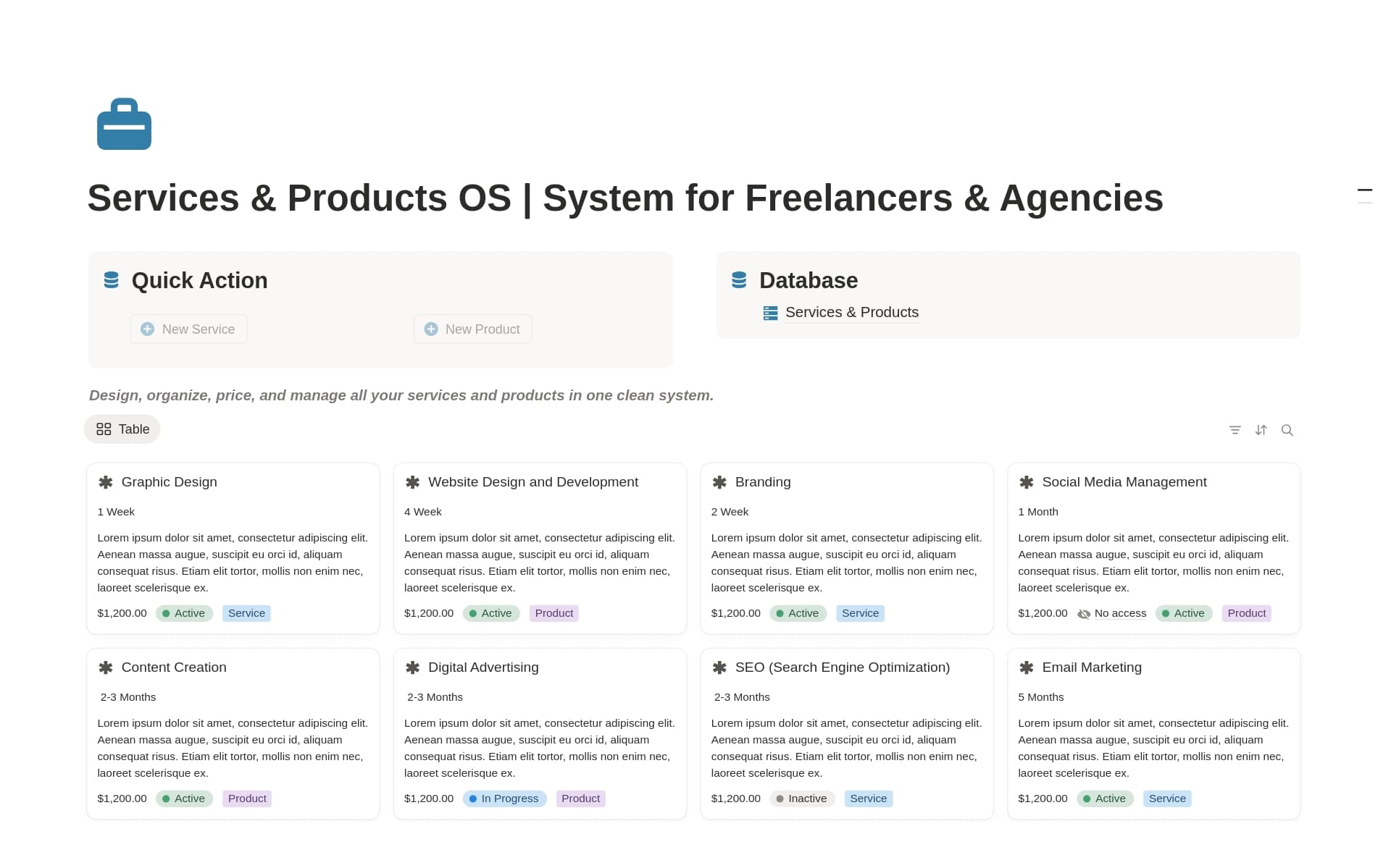 Services & Products Management System template preview