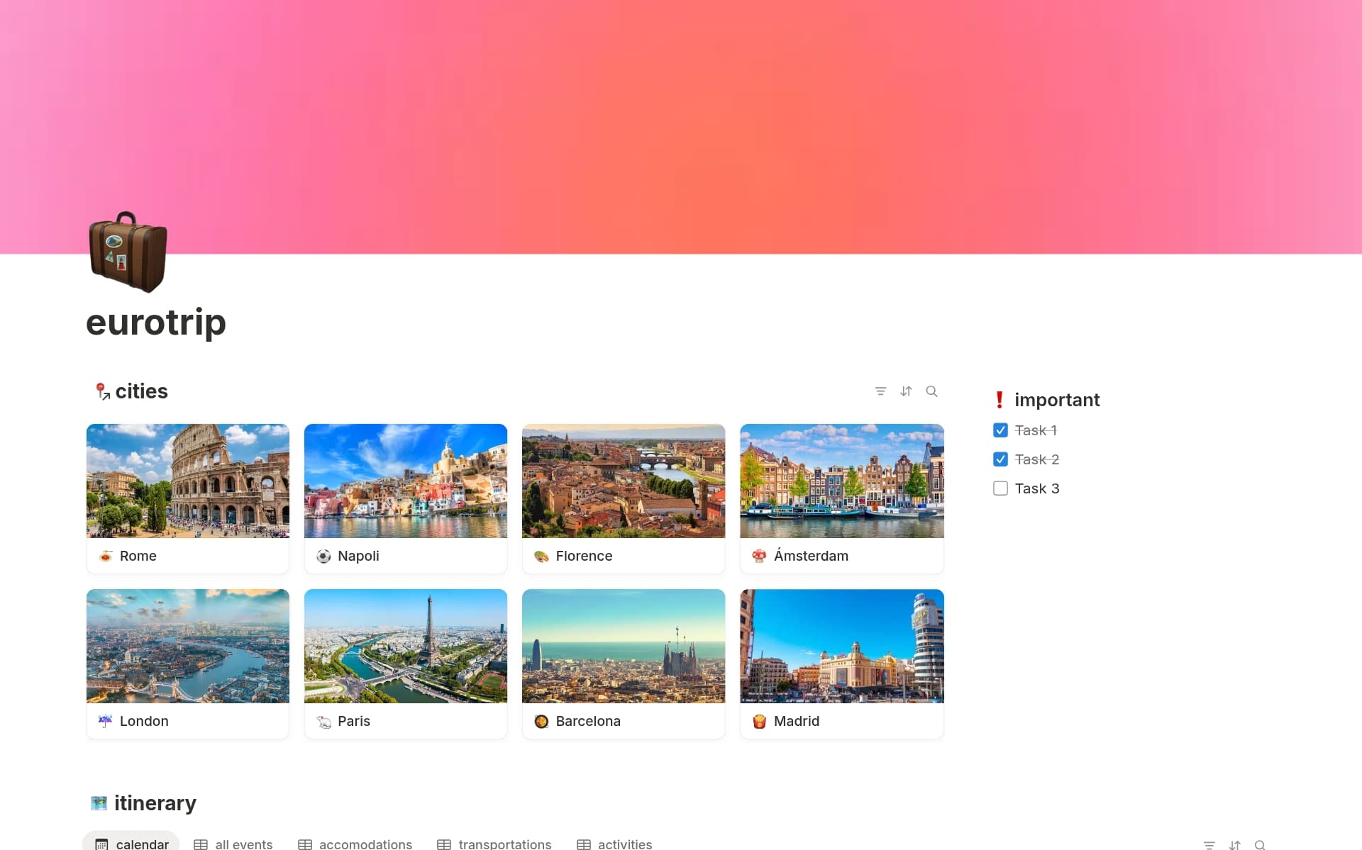 Vista previa de plantilla para the perfect eurotrip planner