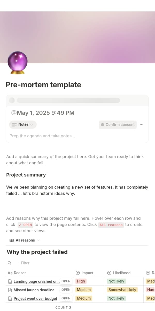 A screenshot of Notion's mobile app