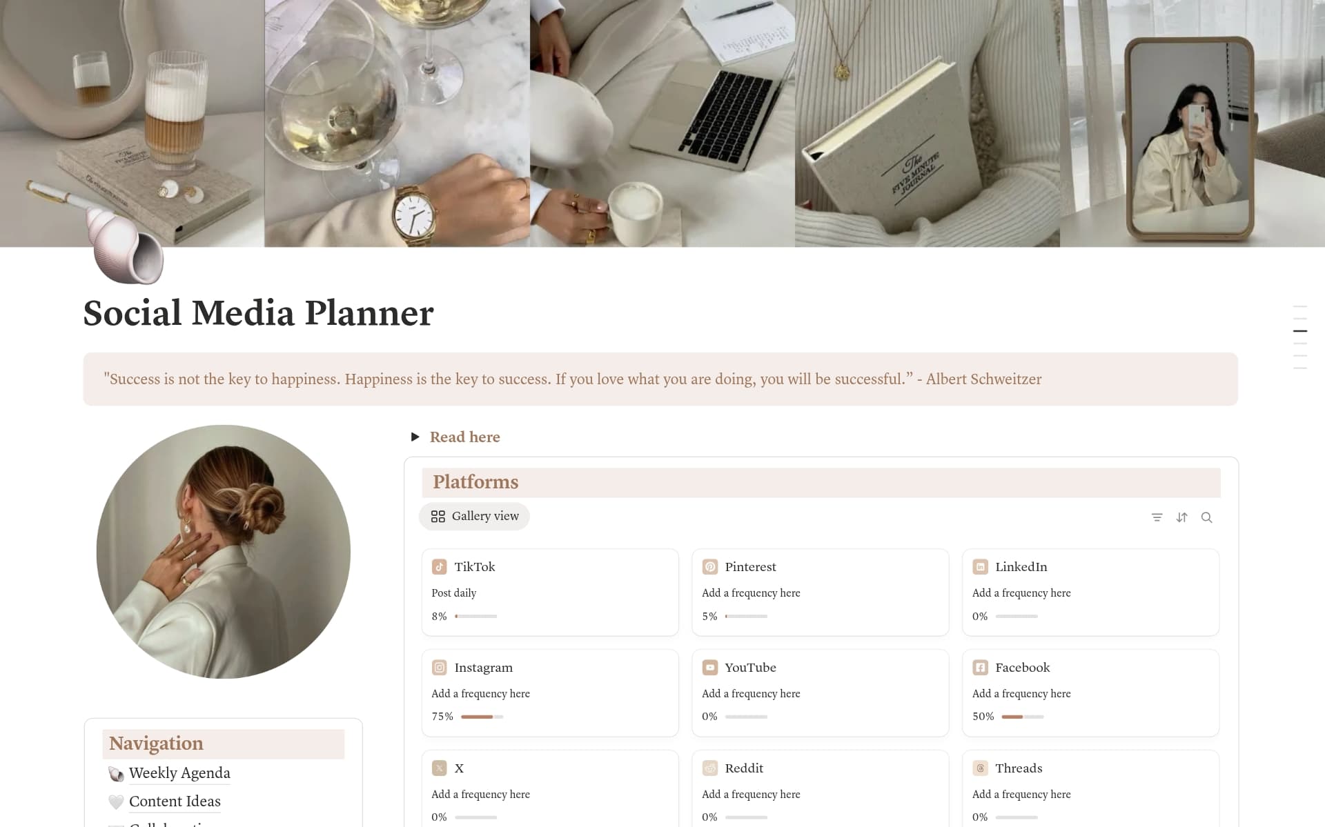 A template preview for Biege Social Media Planner