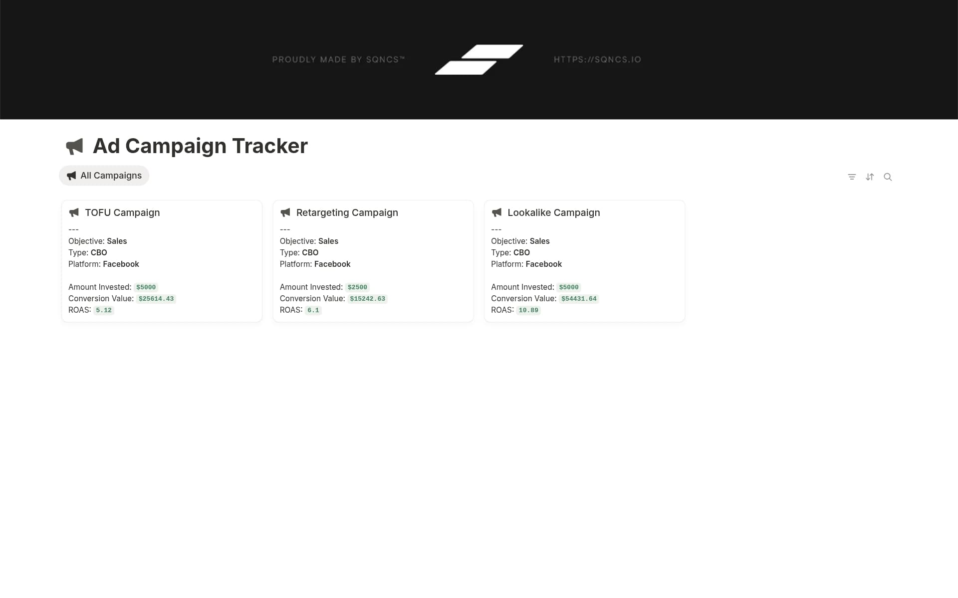 A template preview for Ad Campaign Tracker