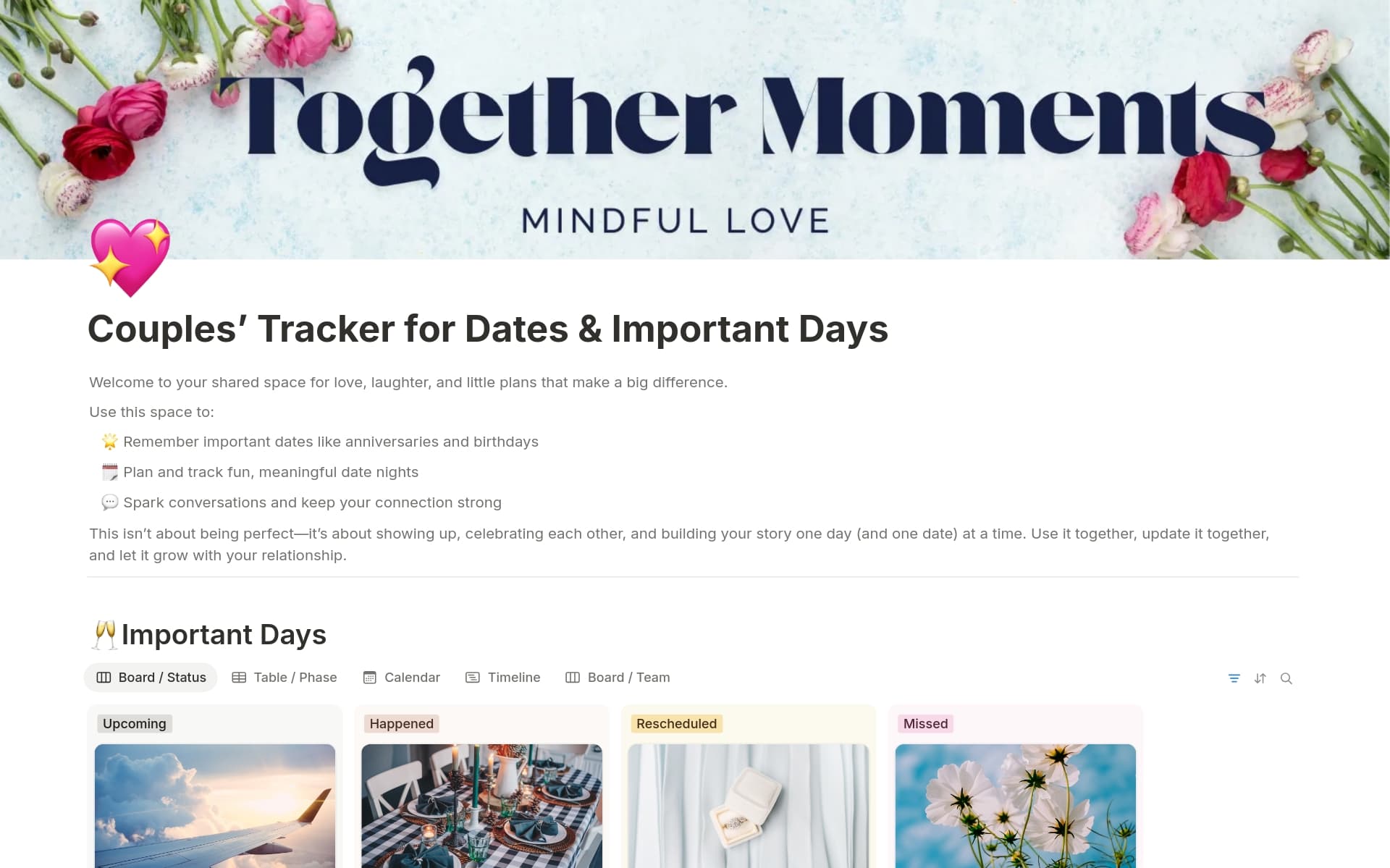 A template preview for Couples’ Tracker for Dates & Important Days