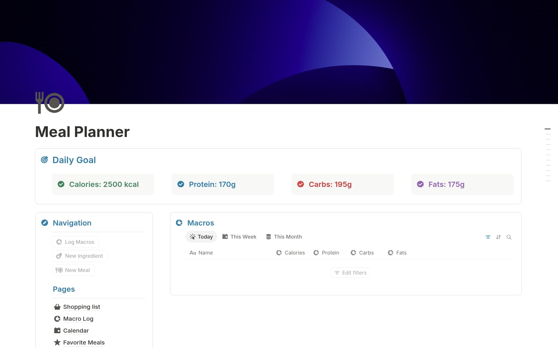 Vista previa de una plantilla para Meal Planner