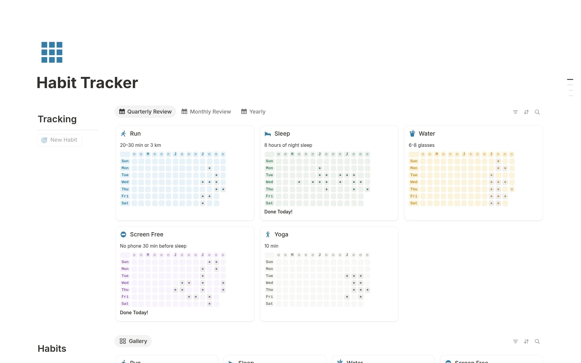 A template preview for Github Habit Tracker