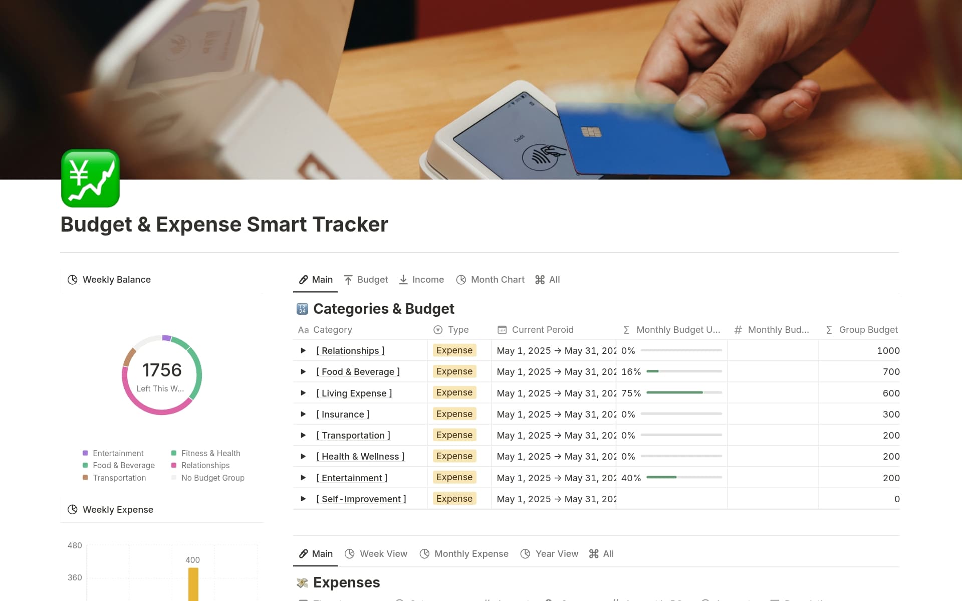 A template preview for Budget & Expense Smart Tracker