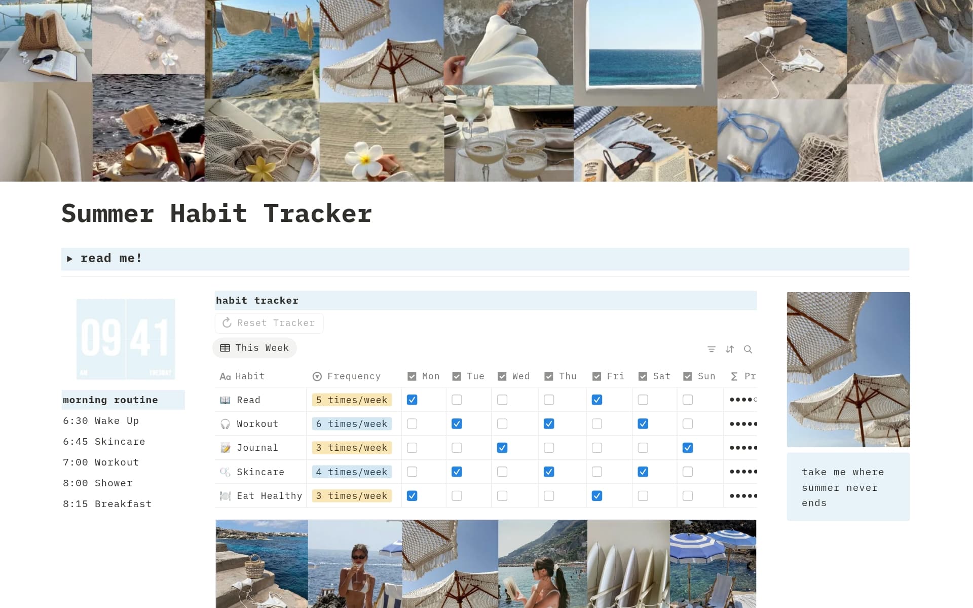 A template preview for Summer Habit Tracker