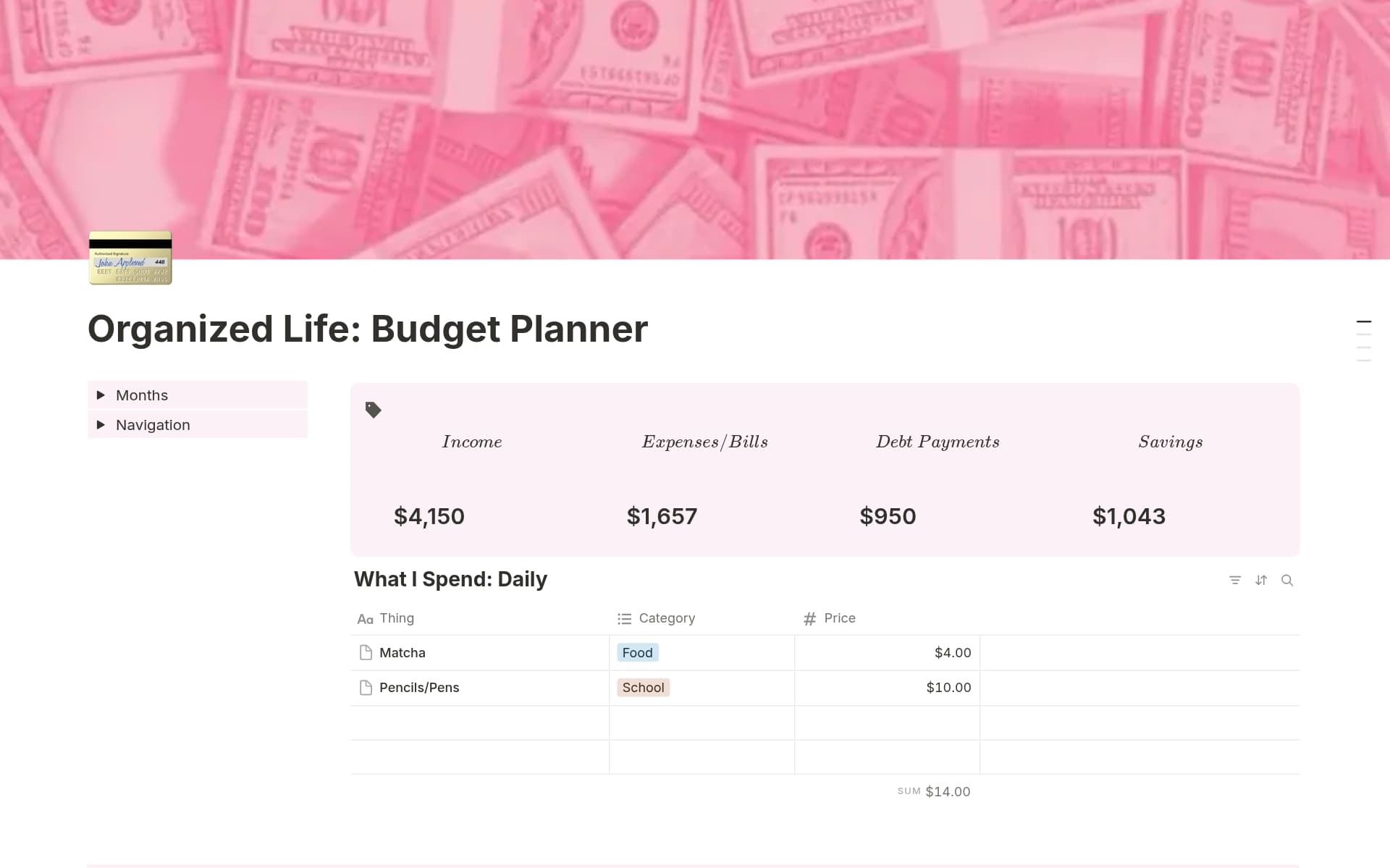 A template preview for Budget Tracker