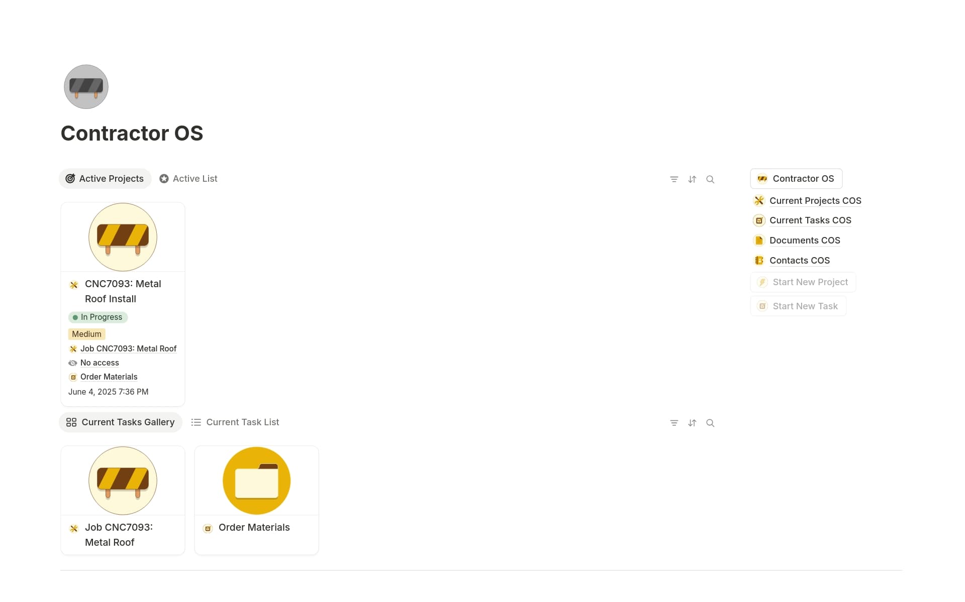 A template preview for Contractor OS - Construction Project Management