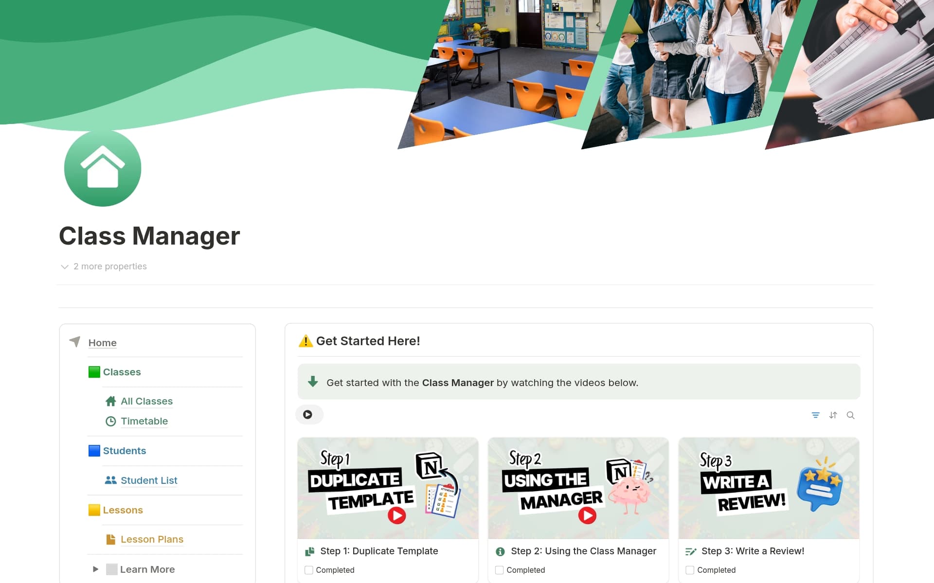 A template preview for Teacher Class Manager