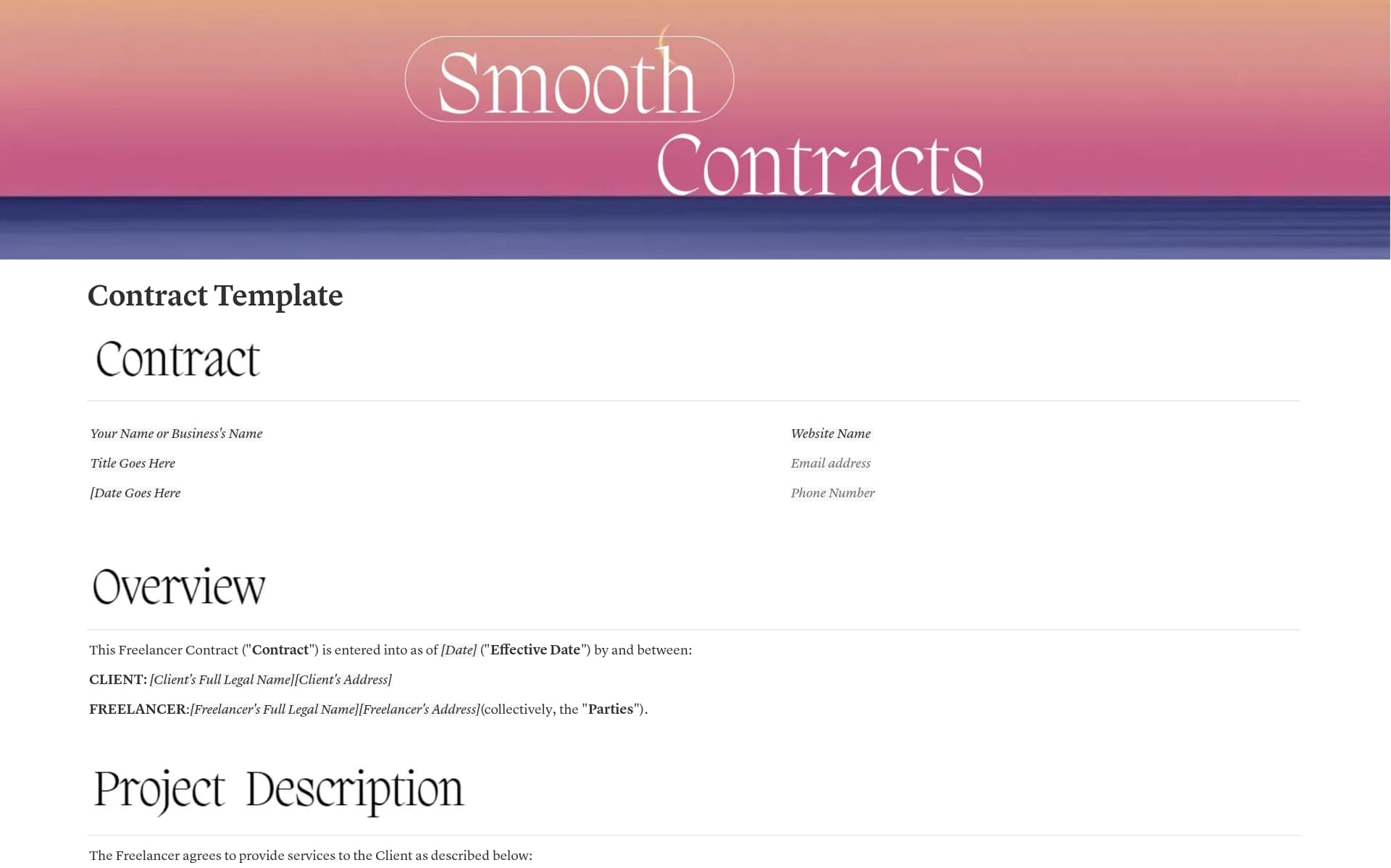 A template preview for Contract Agreement