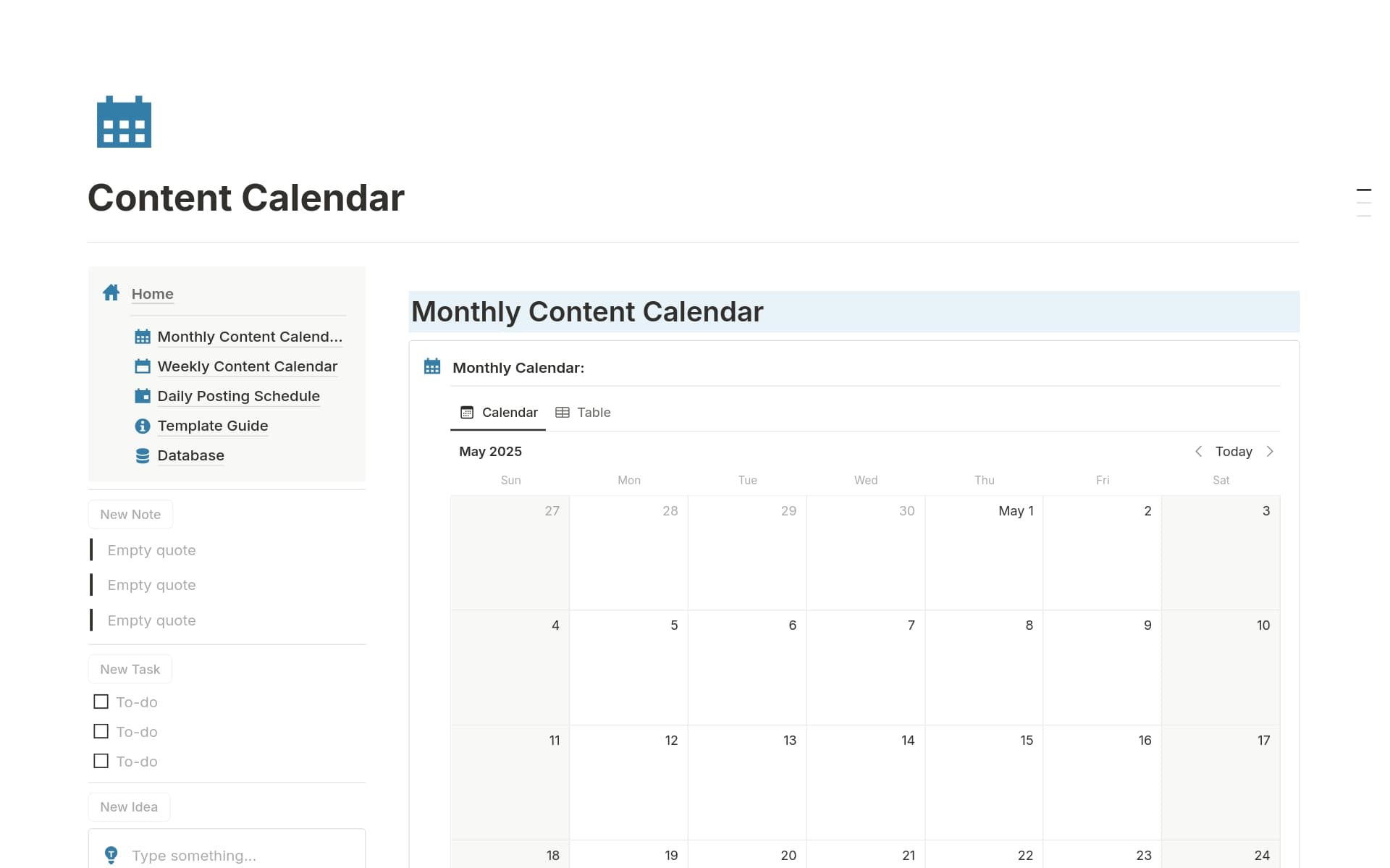A template preview for Content Calendar
