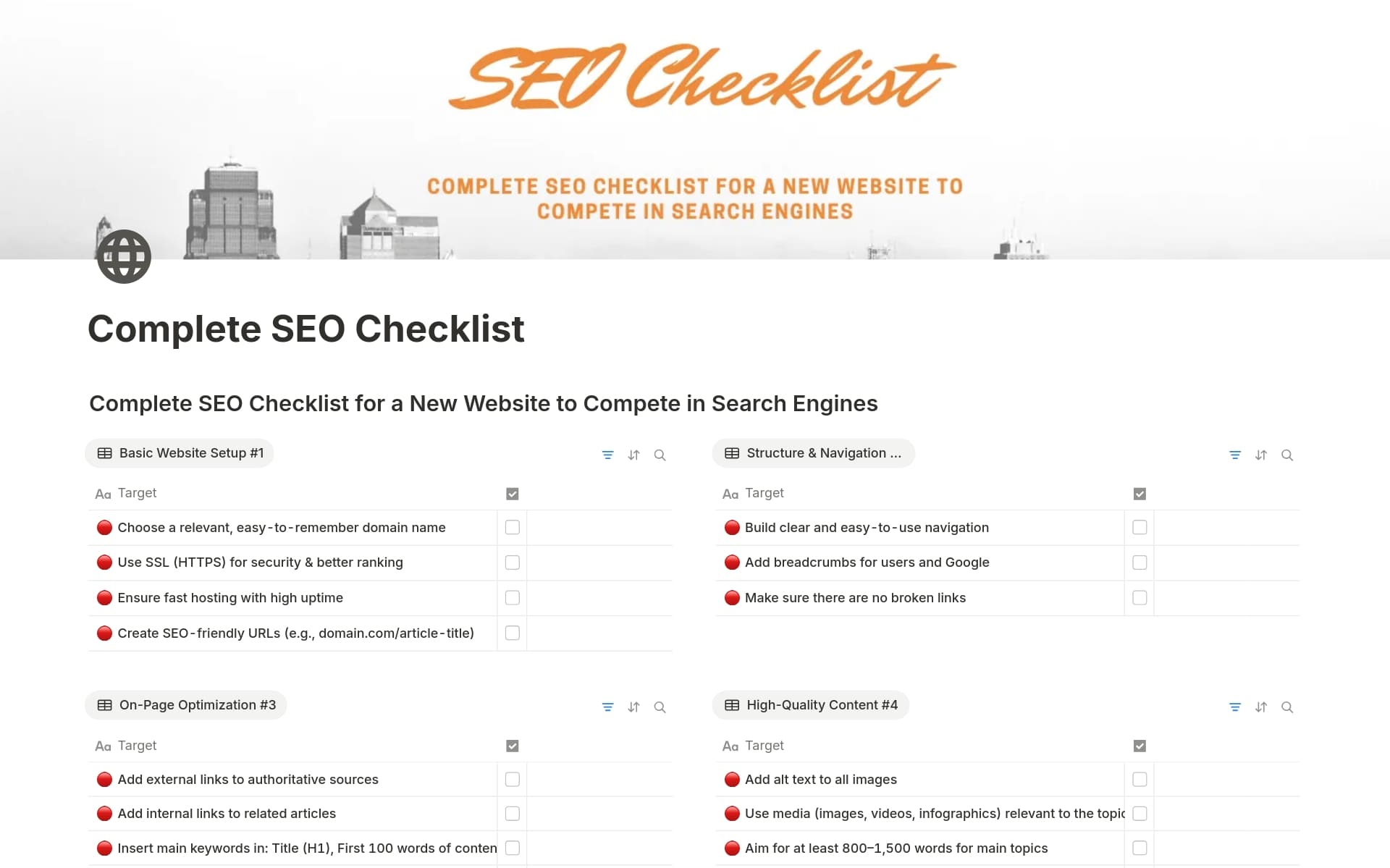 A template preview for Complete SEO Checklist for New Websites 2025
