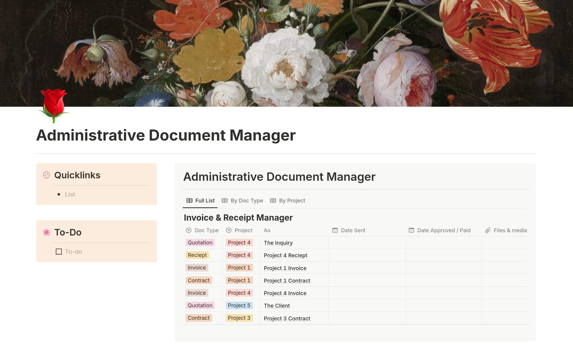 A template preview for Administrative Document Manager