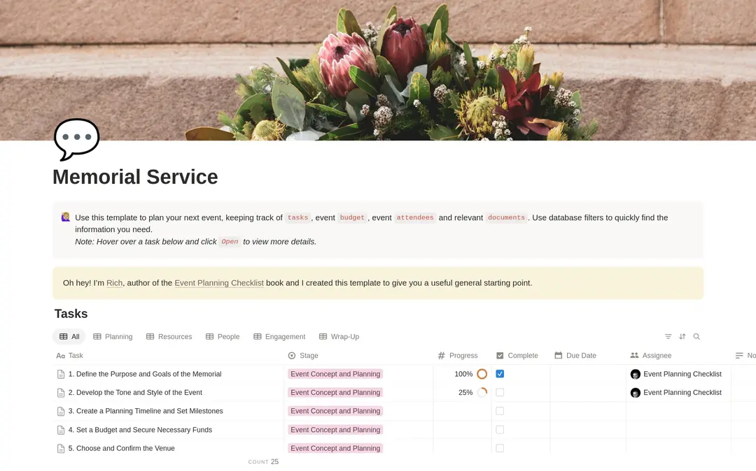 Memorial Service Planning Checklist preview