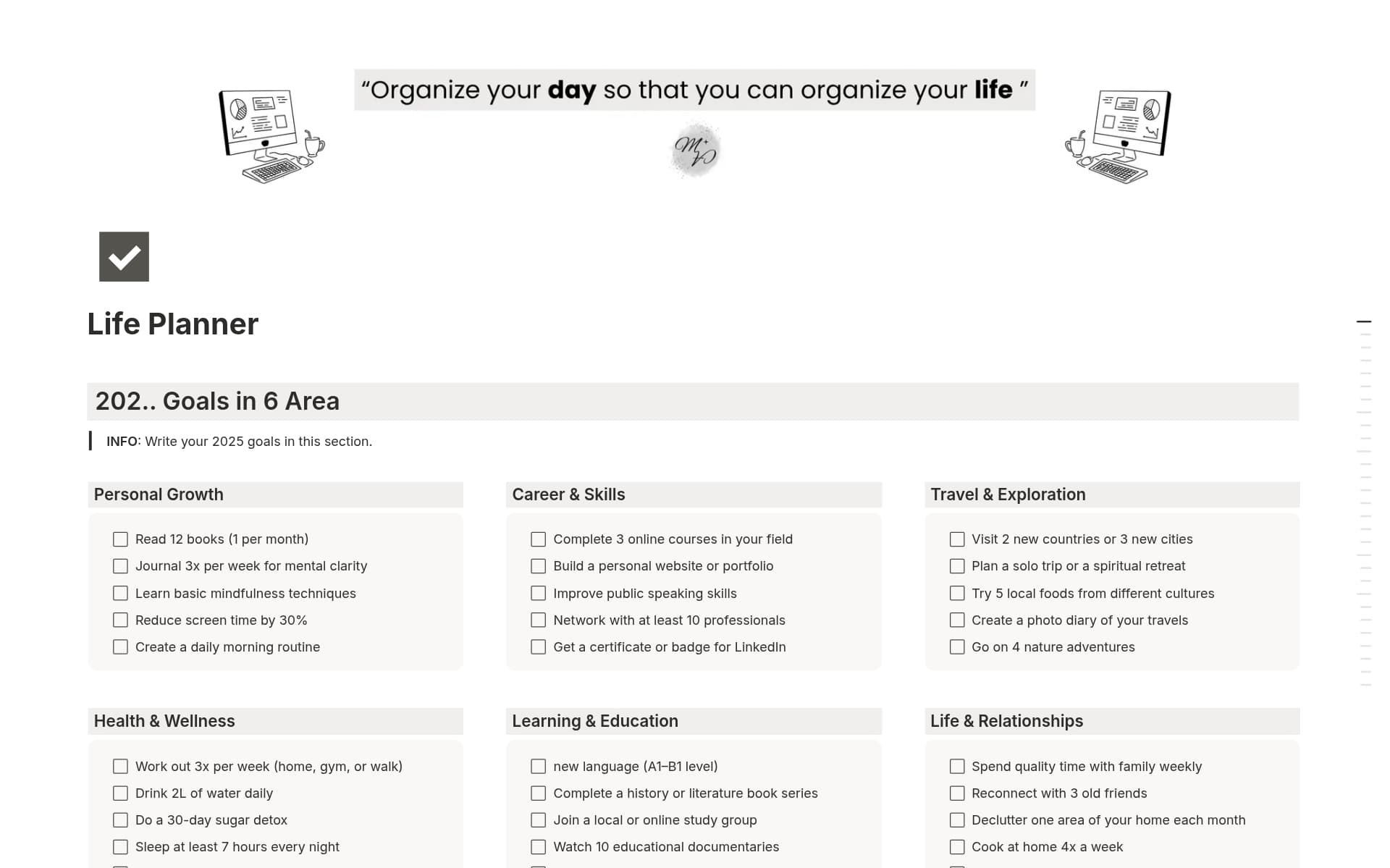 A template preview for Life Planner