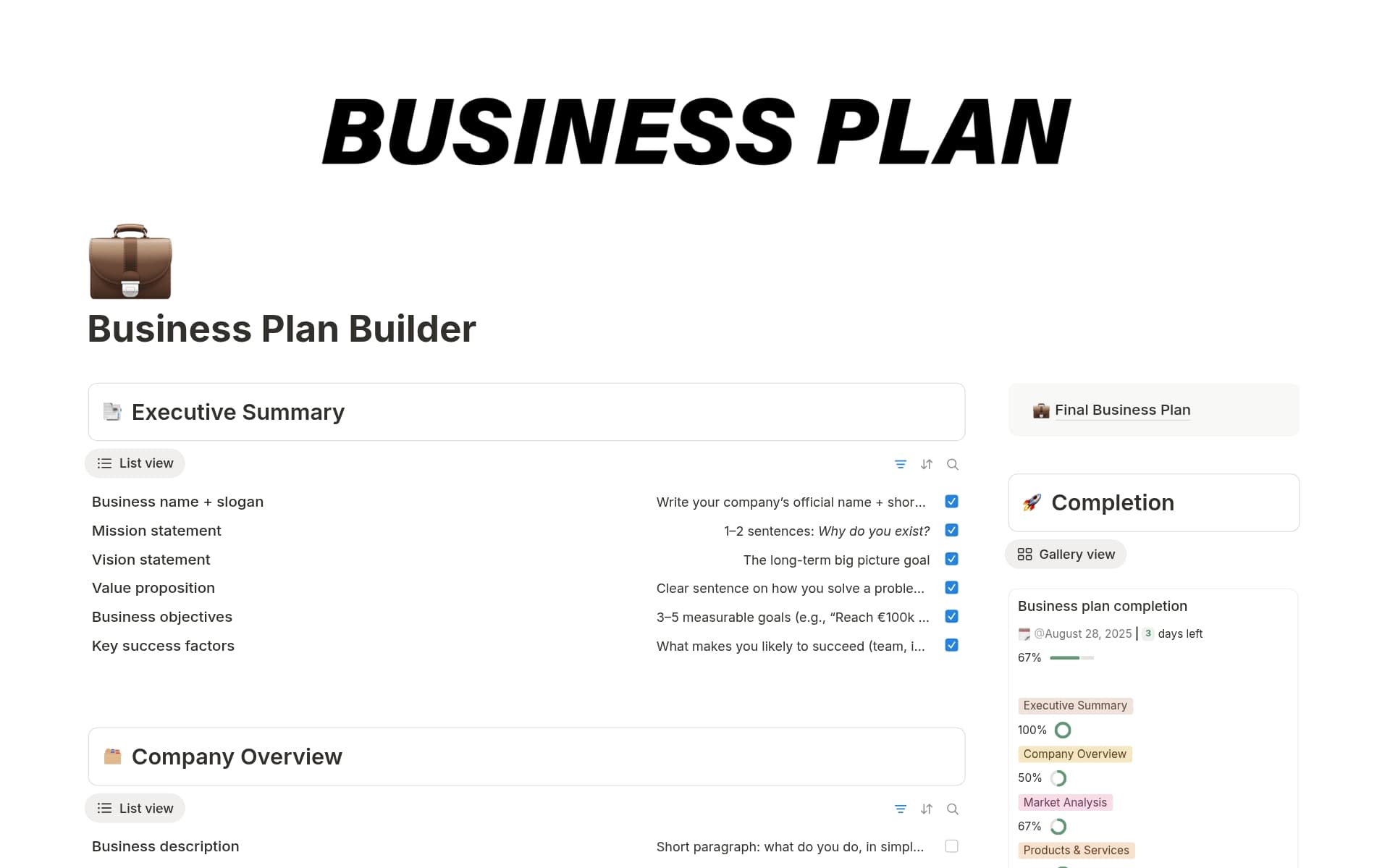 A template preview for Business Plan Builder
