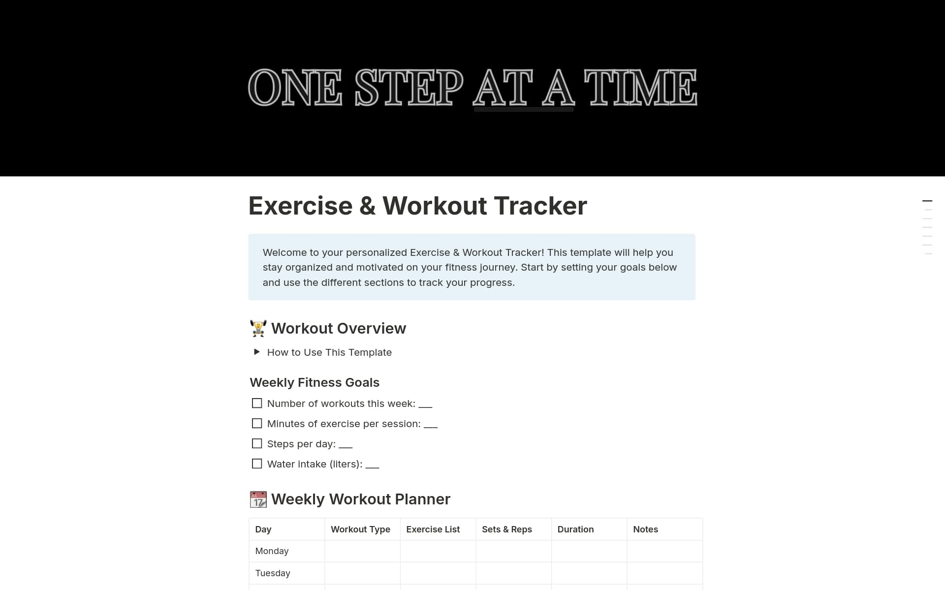 A template preview for Exercise & Workout Tracker