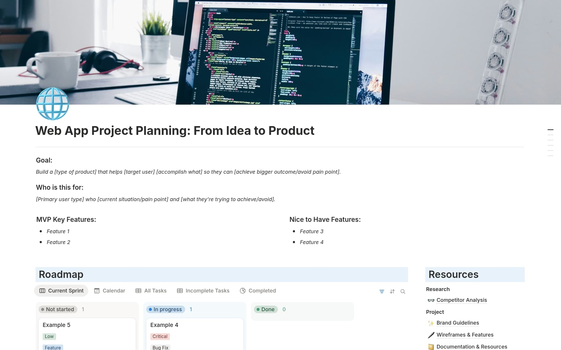 A template preview for Web App Project Planning: From Idea to Product