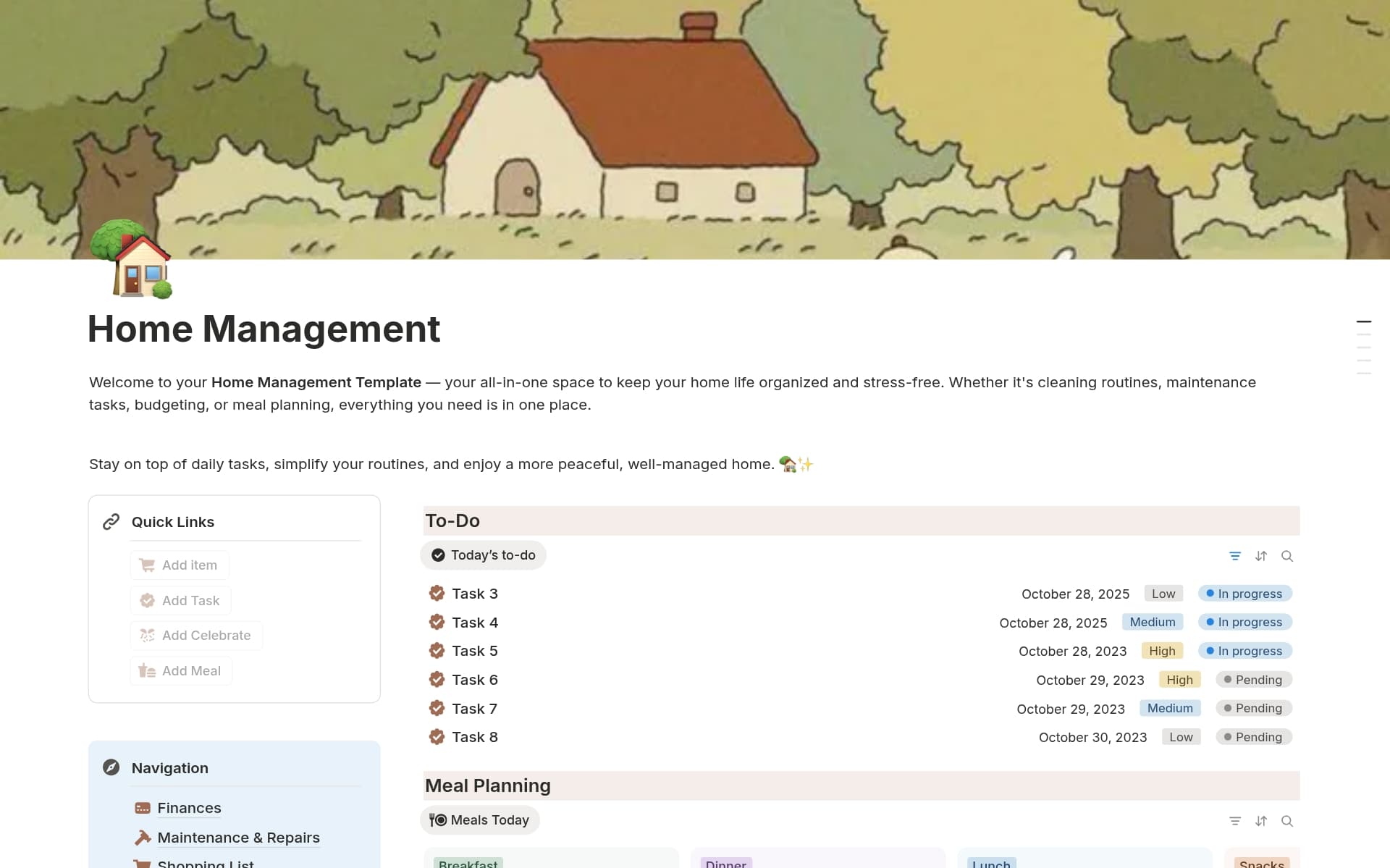 A template preview for Home Manager
