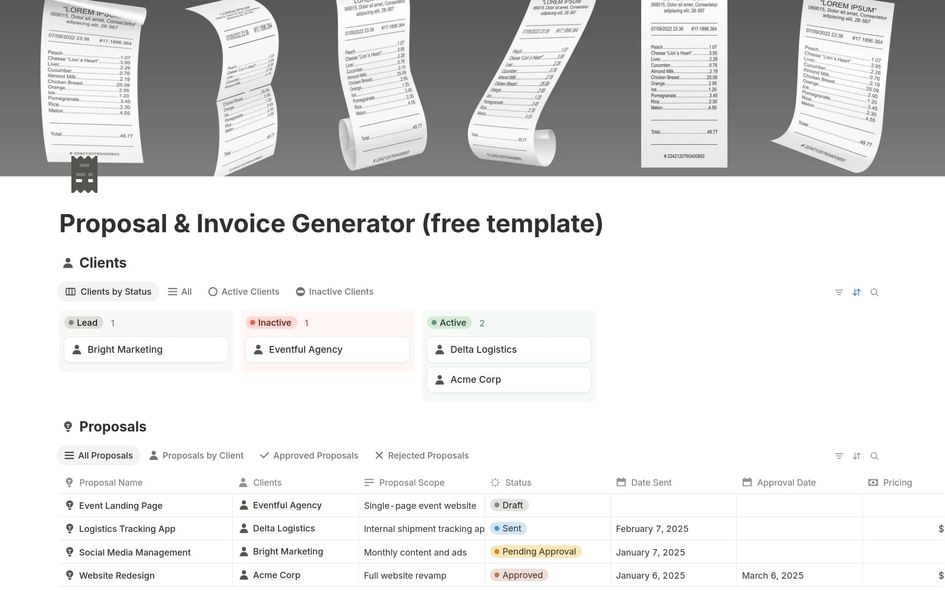 A template preview for Proposal & Invoice Generator