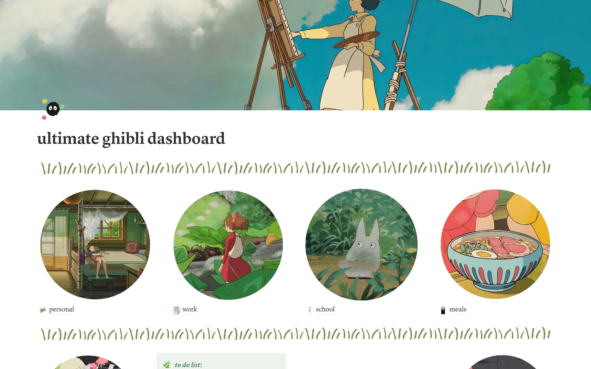 A template preview for Ultimate Studio Ghibli Life Dashboard and Planner