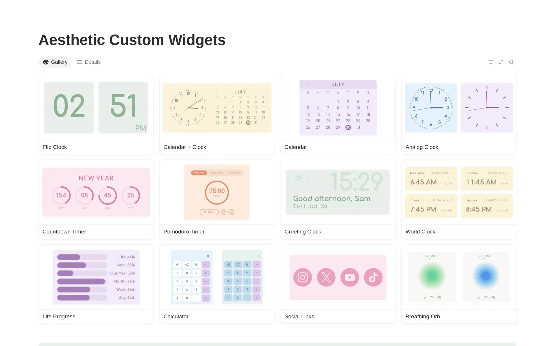 Aesthetic Widgets Gallery: Fully Customizable Template template preview