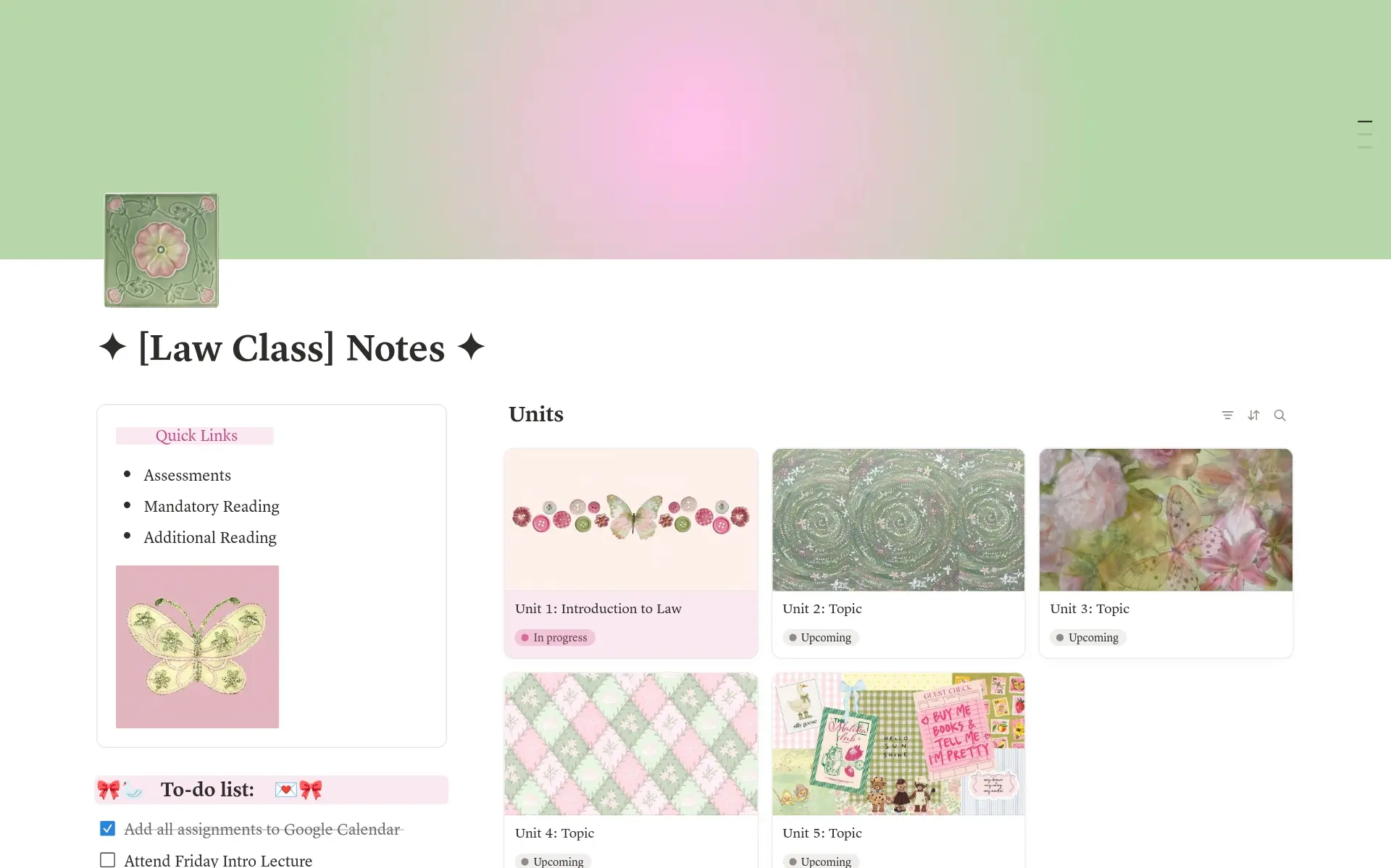 Girly Law Class Notes template preview