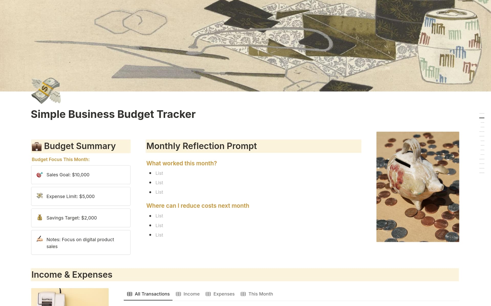 A template preview for Simple Business Budget Tracker