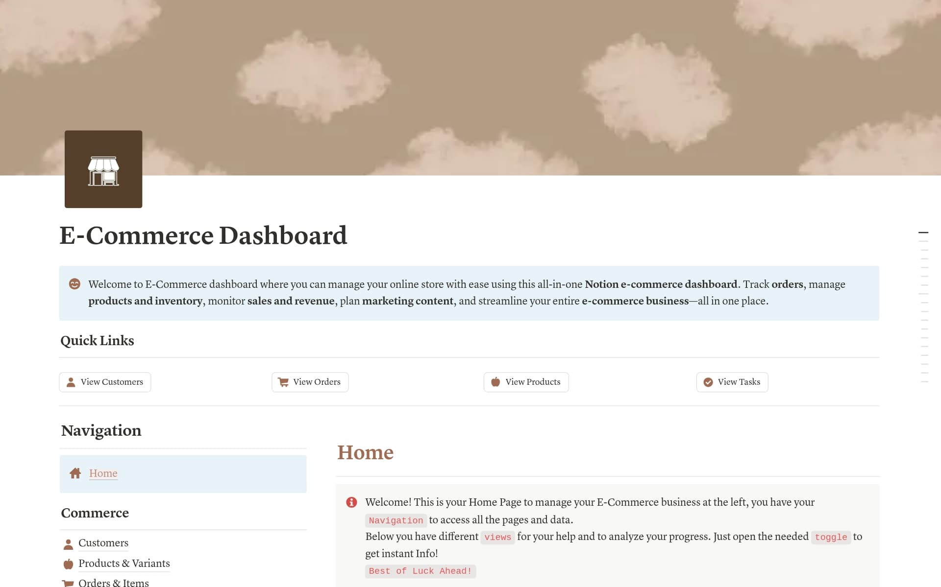 A template preview for E-commerce Dashboard