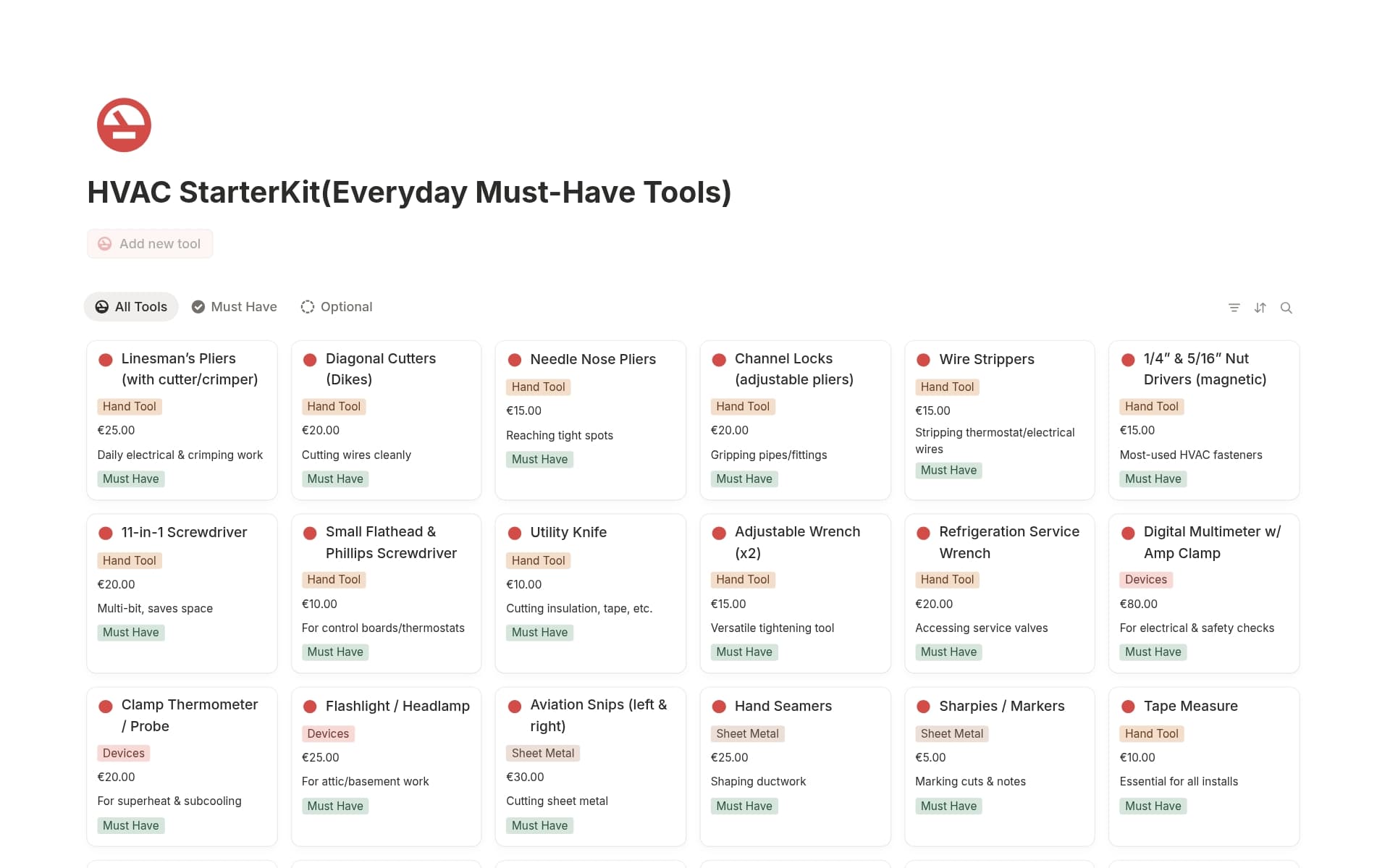 A template preview for HVAC Beginners Starter Kit