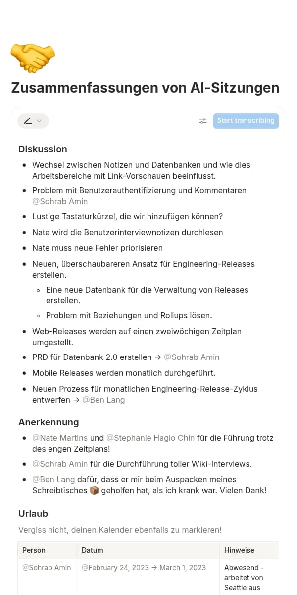 Screenshot der mobilen Notion-App