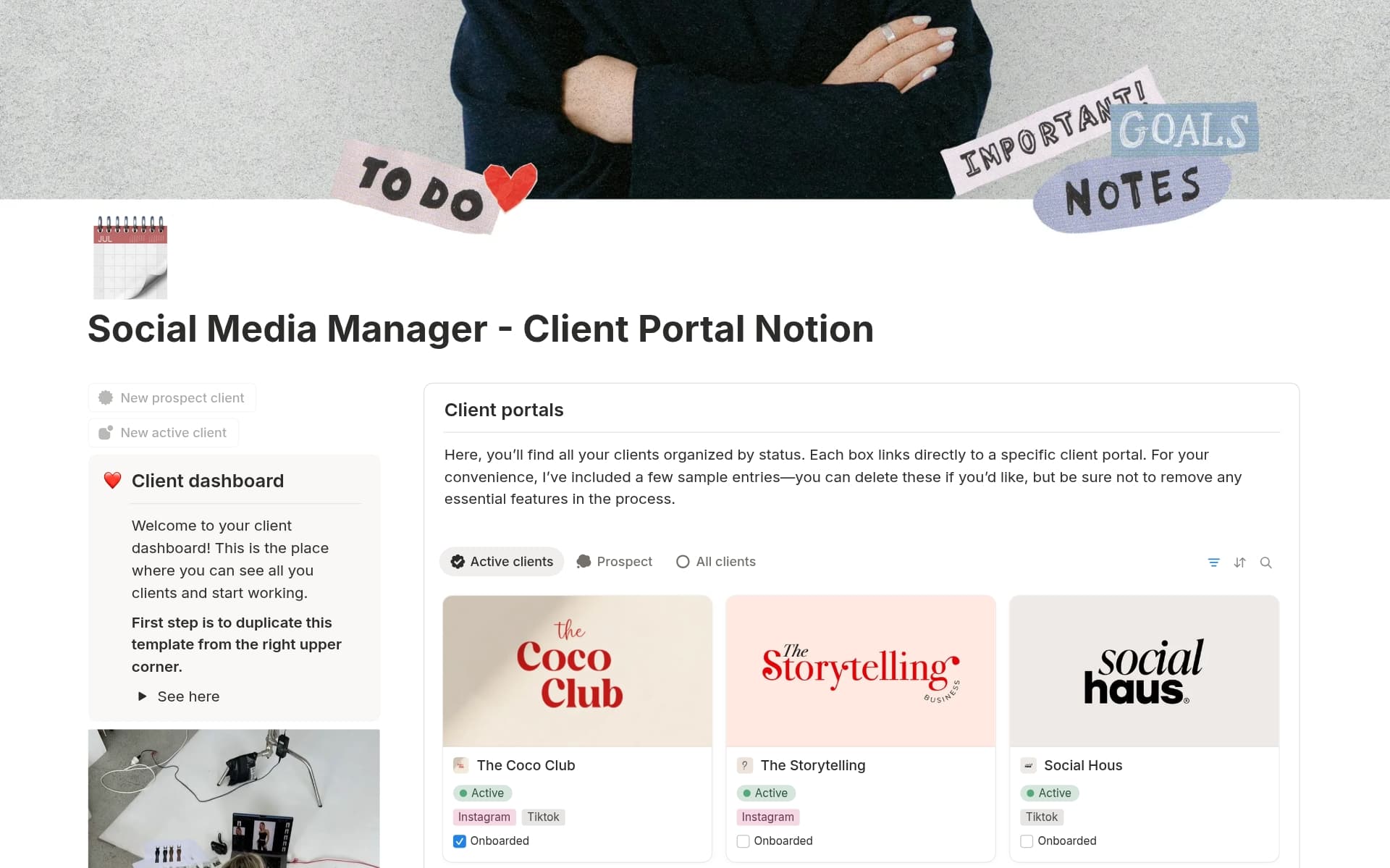 A template preview for Social Media Manager - Client Portal