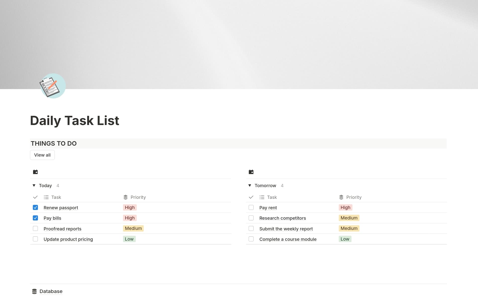 A template preview for Daily Task List